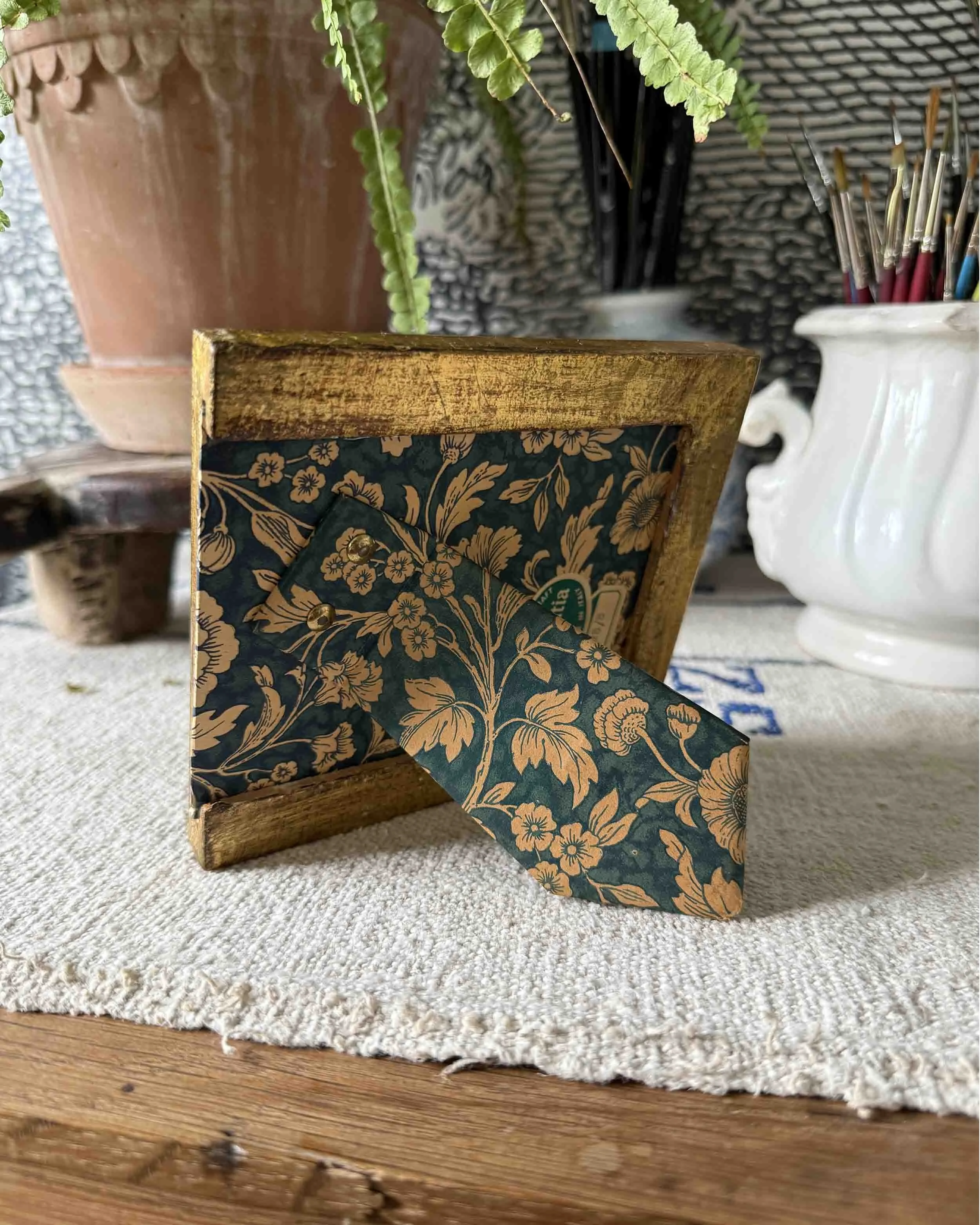 "Farmland Green iv" original oil landscape painting in vintage Florentine frame