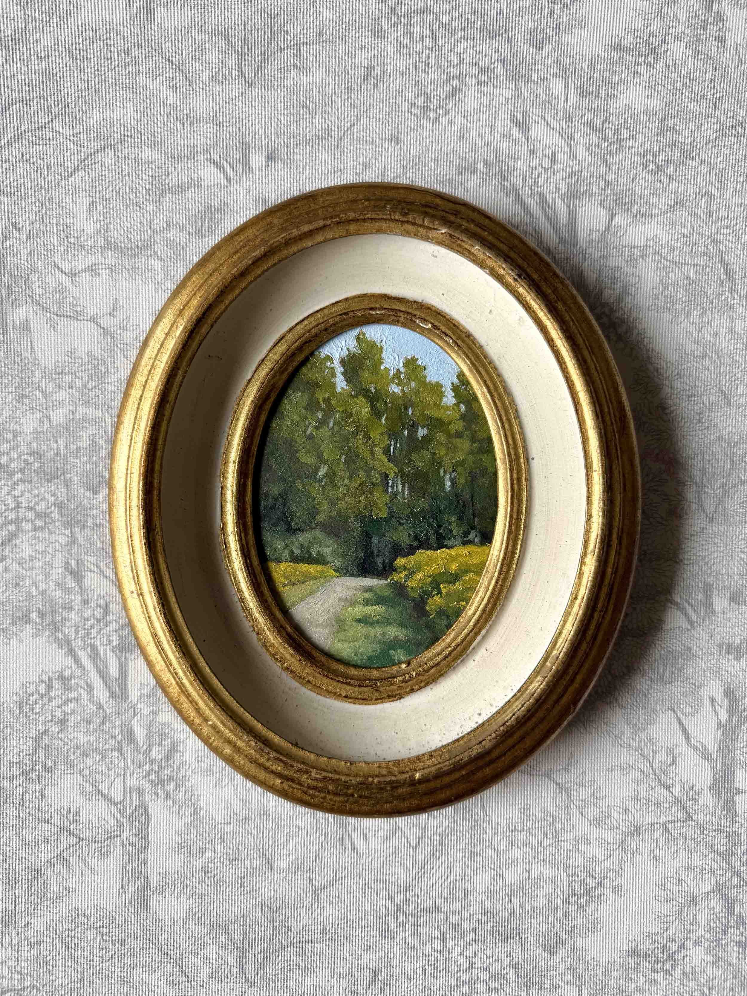 "Golden Bloom in Oval ii" original oil landscape painting