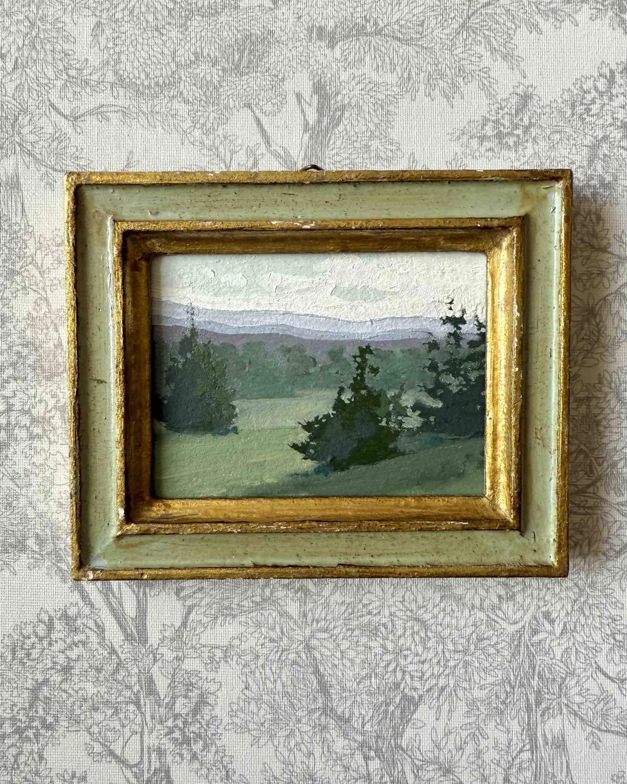 "Fresh Air at Dusk" original oil landscape painting in vintage Florentine frame