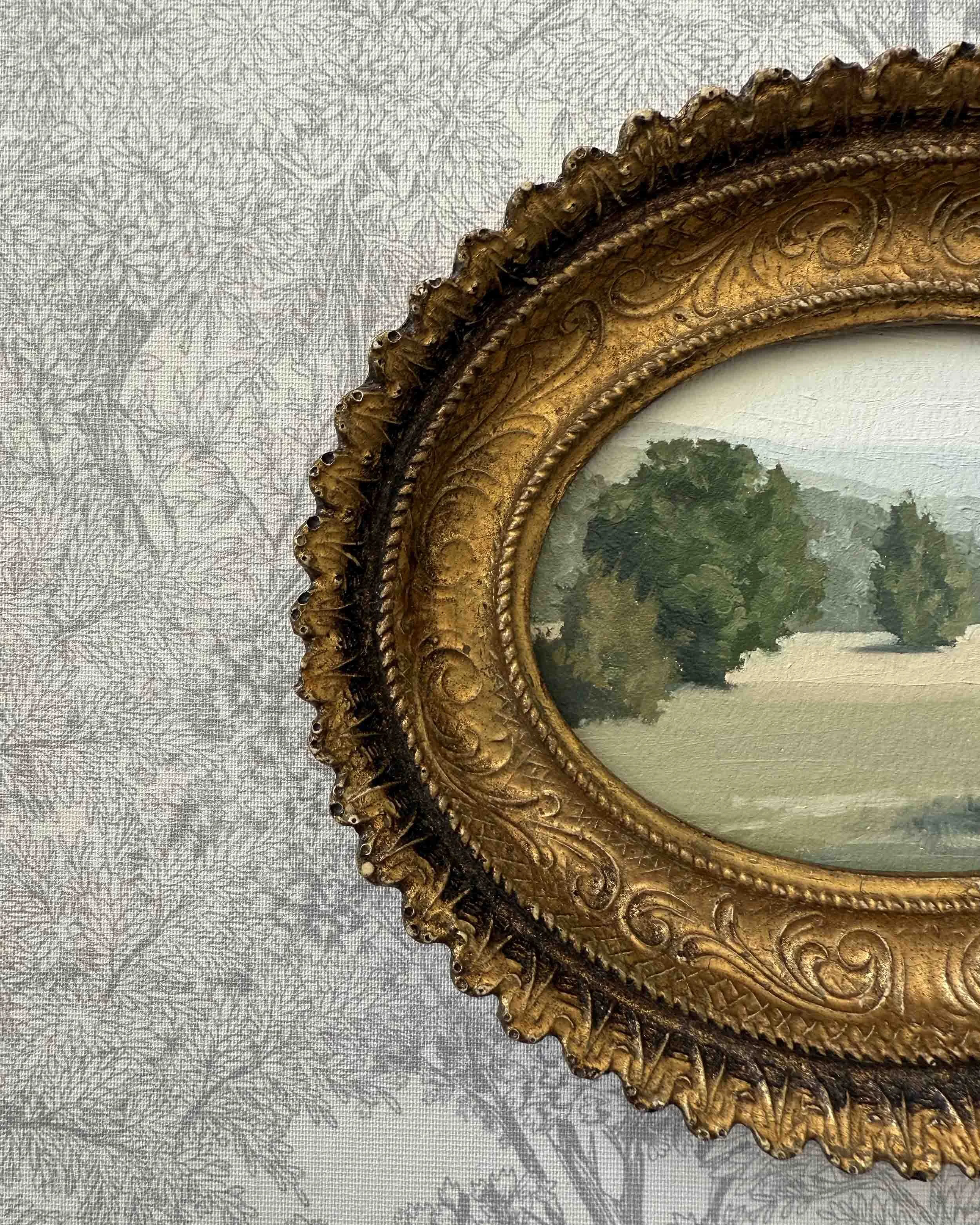 "Breath of Fresh Air iii" original oil landscape painting in vintage Florentine frame, $475