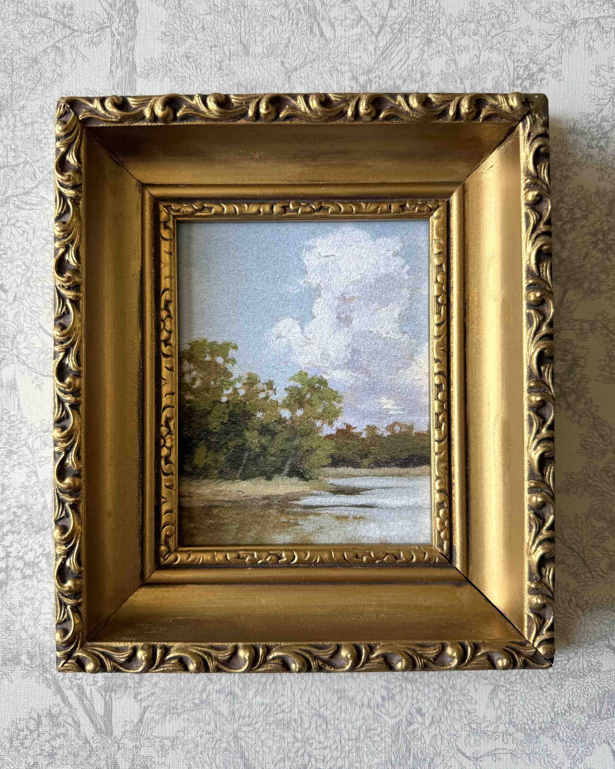 "By the Bay" giclee landscape print in vintage gold wood frame