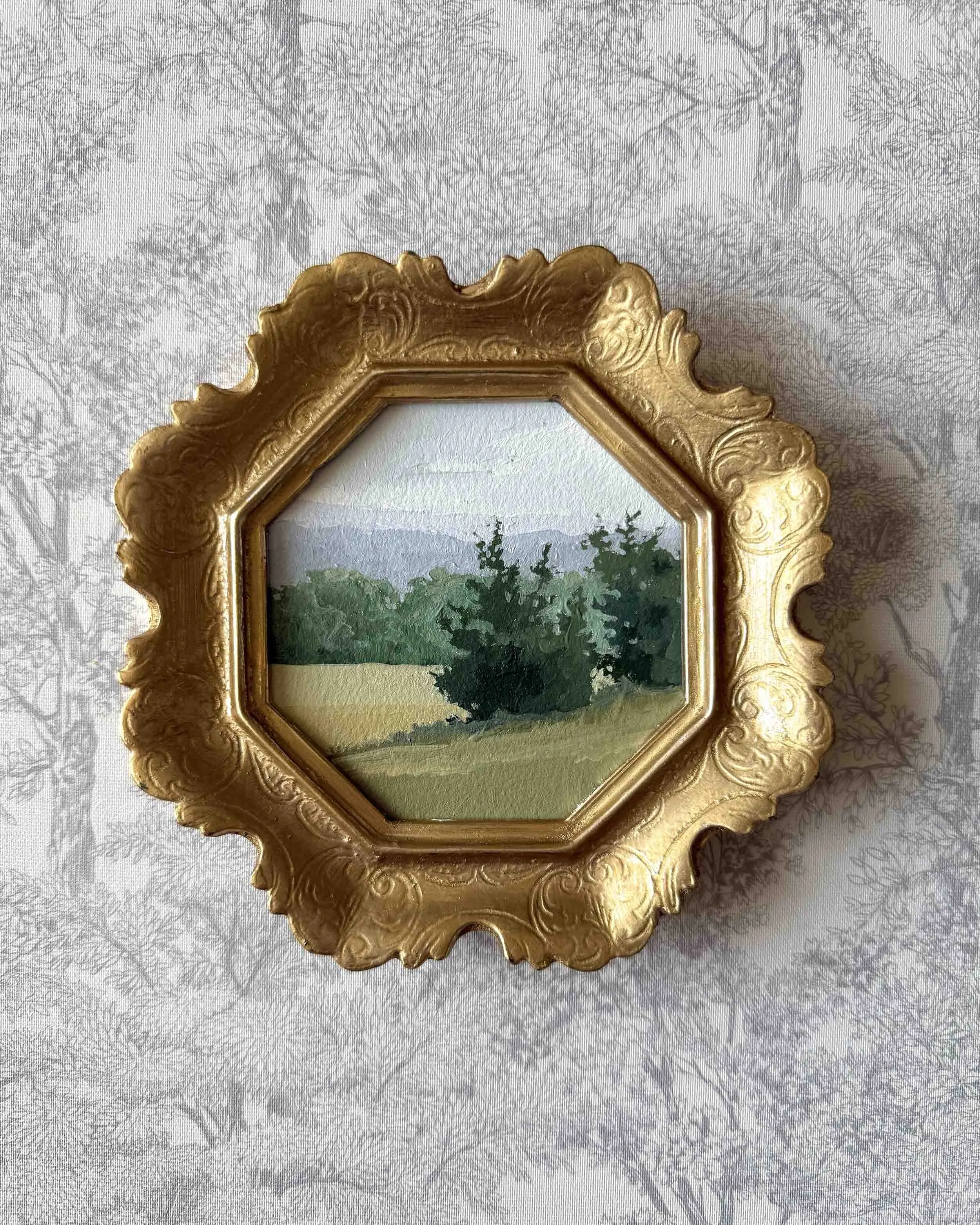 "Breath of Fresh Air vii" original oil landscape painting in vintage Florentine frame
