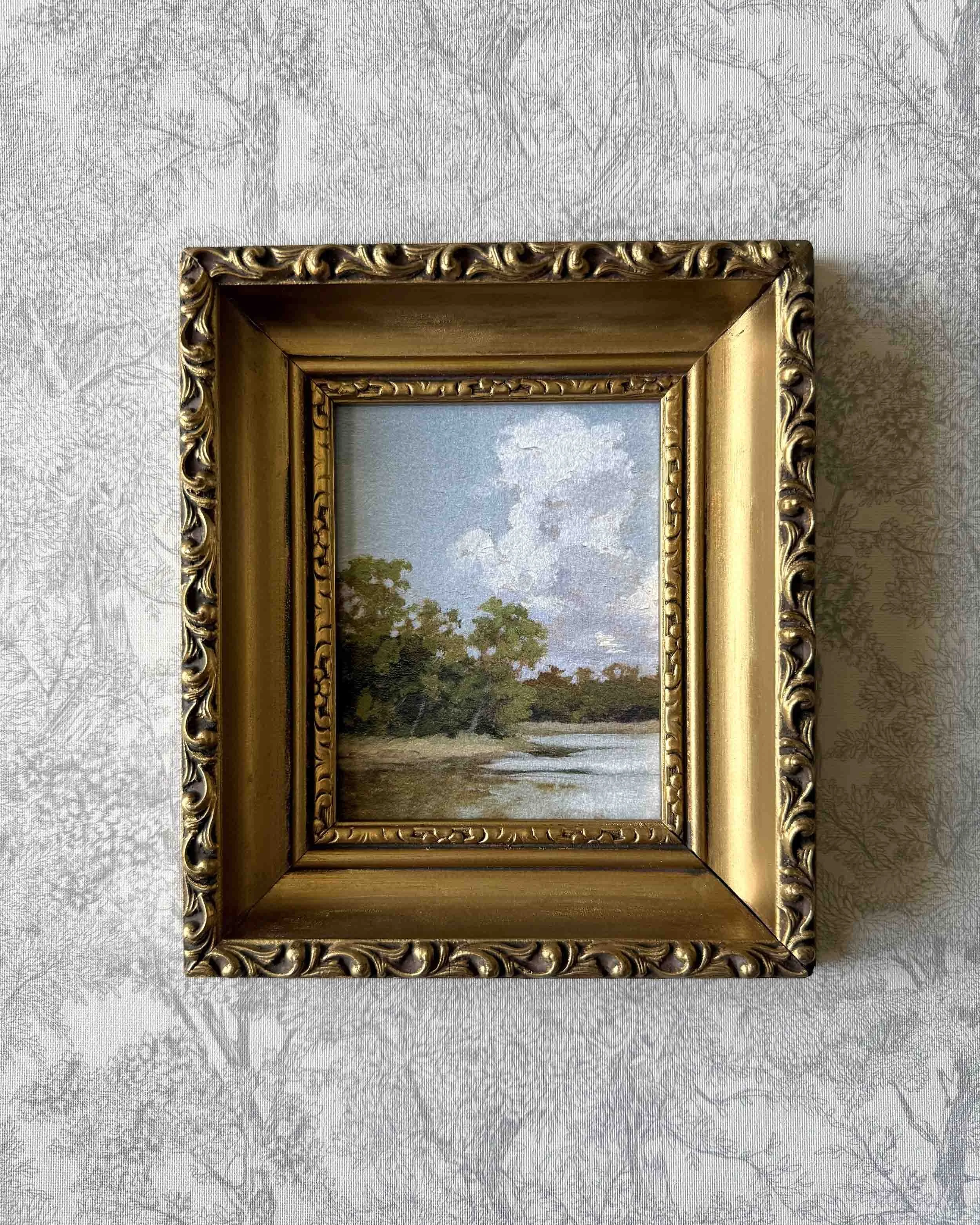 "By the Bay" giclee landscape print in vintage gold wood frame