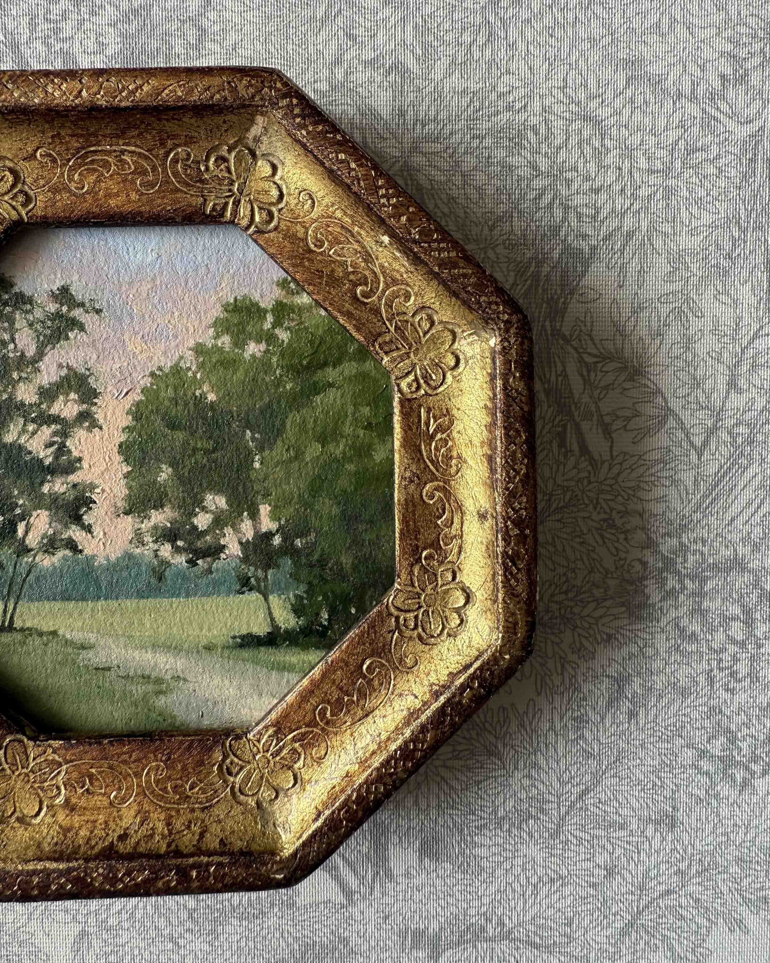 "After the Storm" original oil landscape painting in vintage Florentine frame