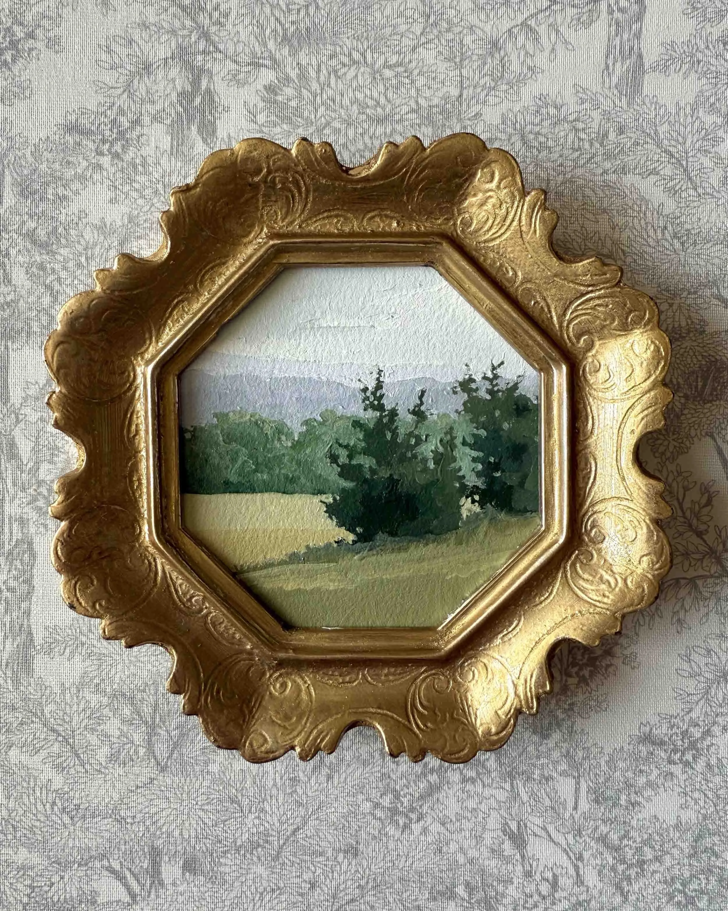 "Breath of Fresh Air vii" original oil landscape painting in vintage Florentine frame