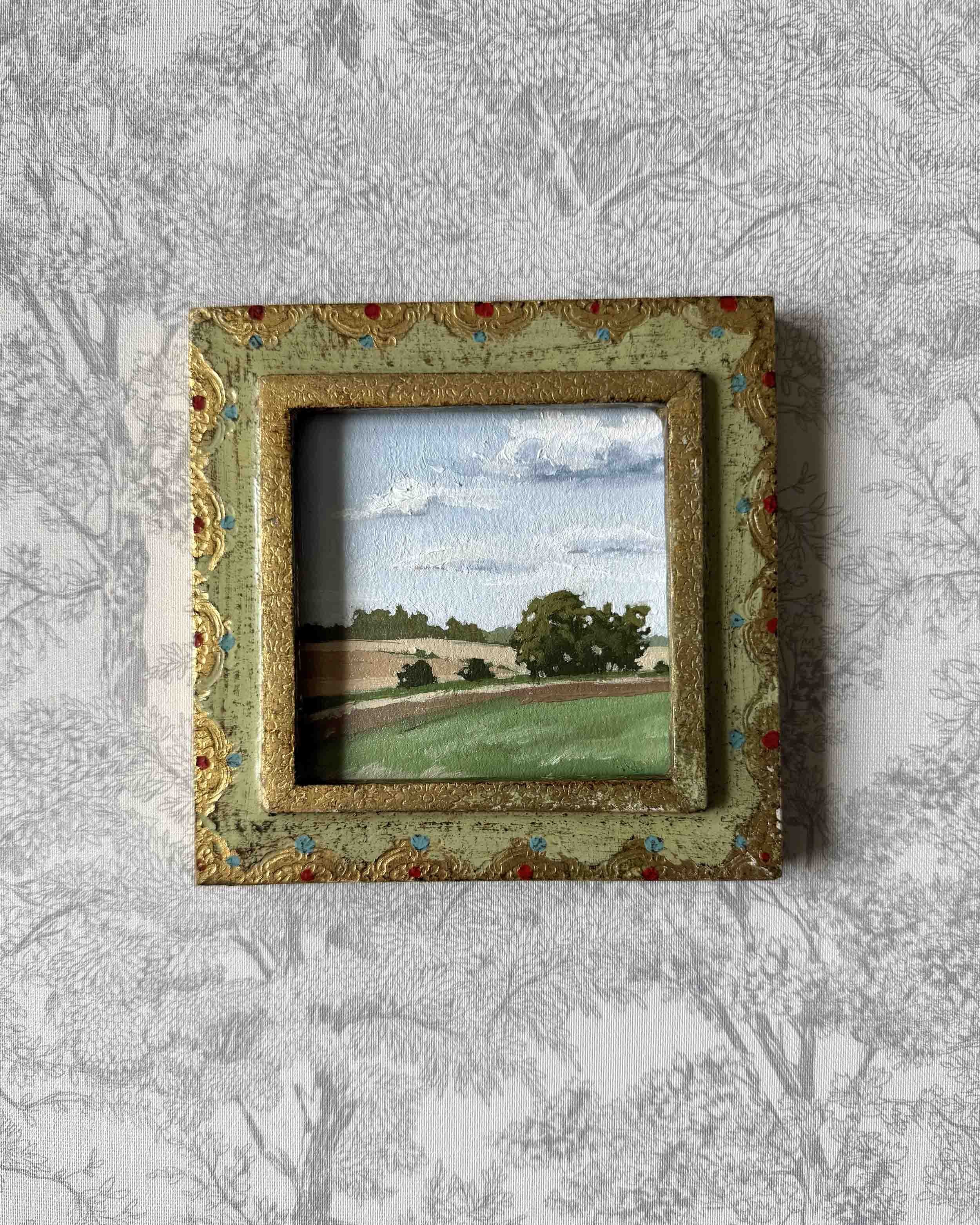 "Layered ii" original oil landscape painting in vintage Florentine frame