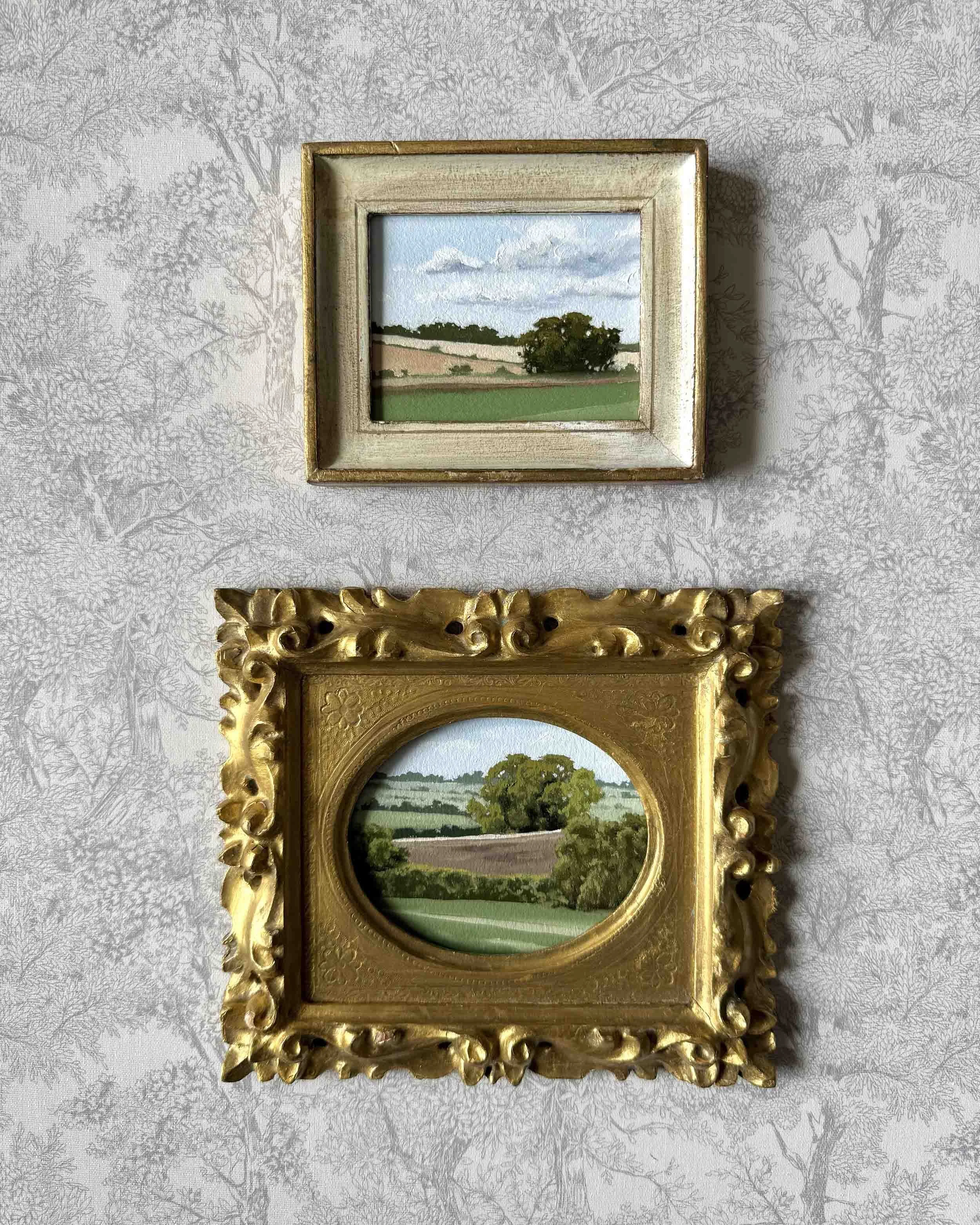 "Layered" original oil landscape painting in vintage Florentine frame