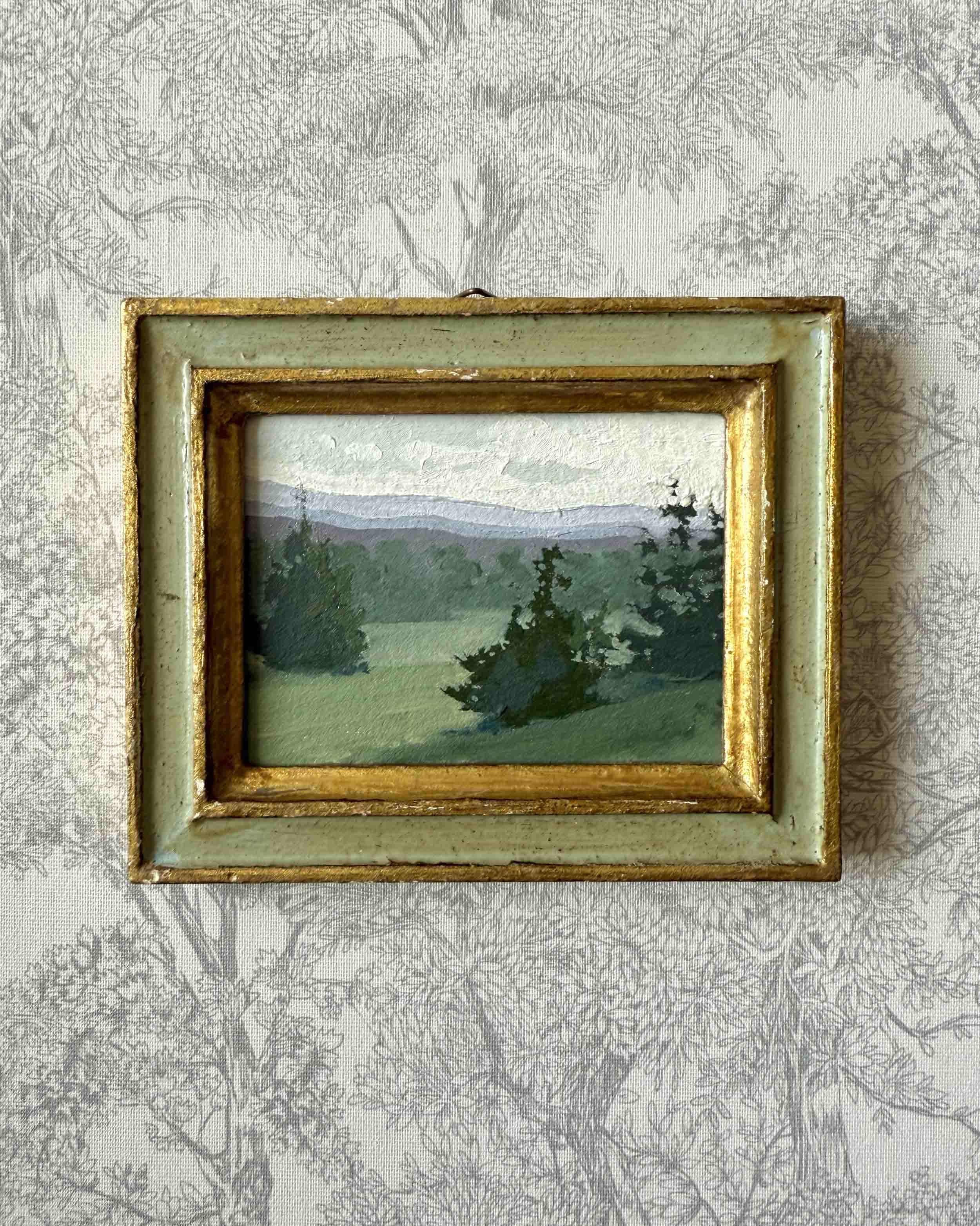 "Fresh Air at Dusk" original oil landscape painting in vintage Florentine frame