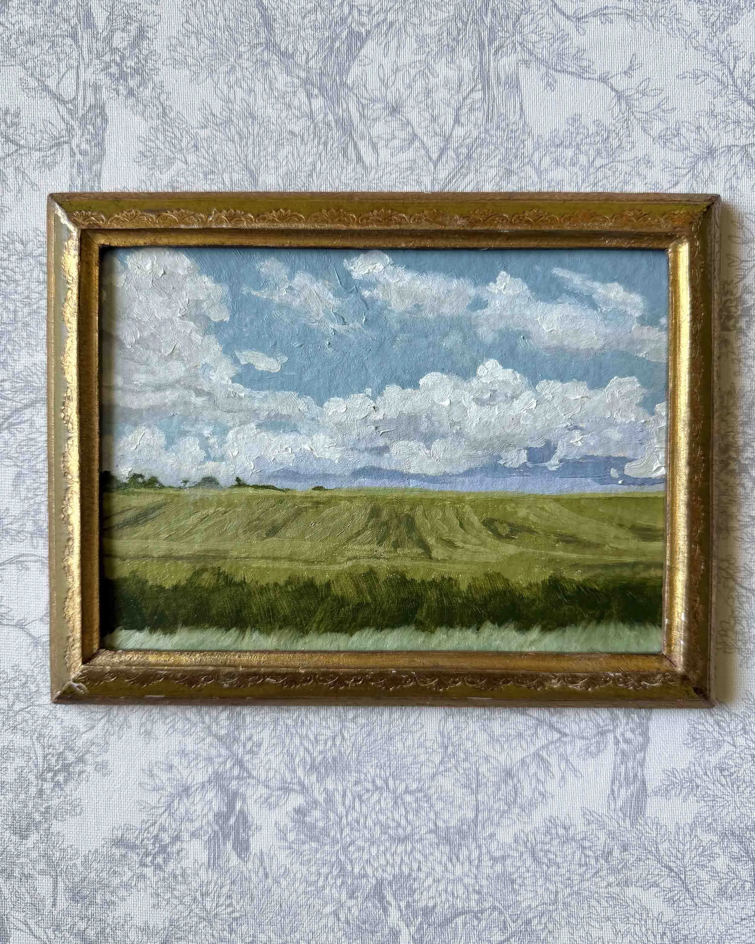 "Field with Rolling Clouds" original oil landscape painting