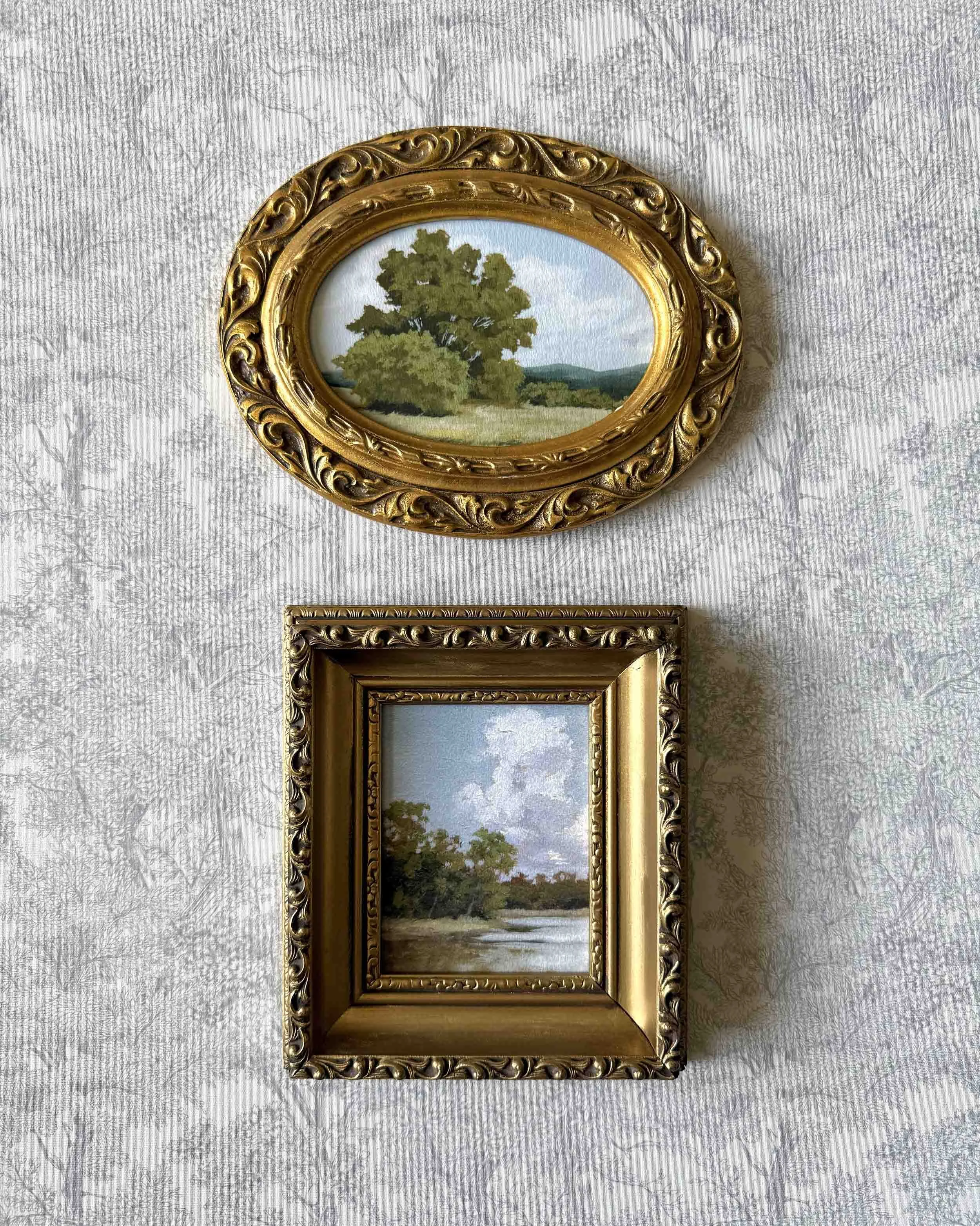 "By the Bay" giclee landscape print in vintage gold wood frame