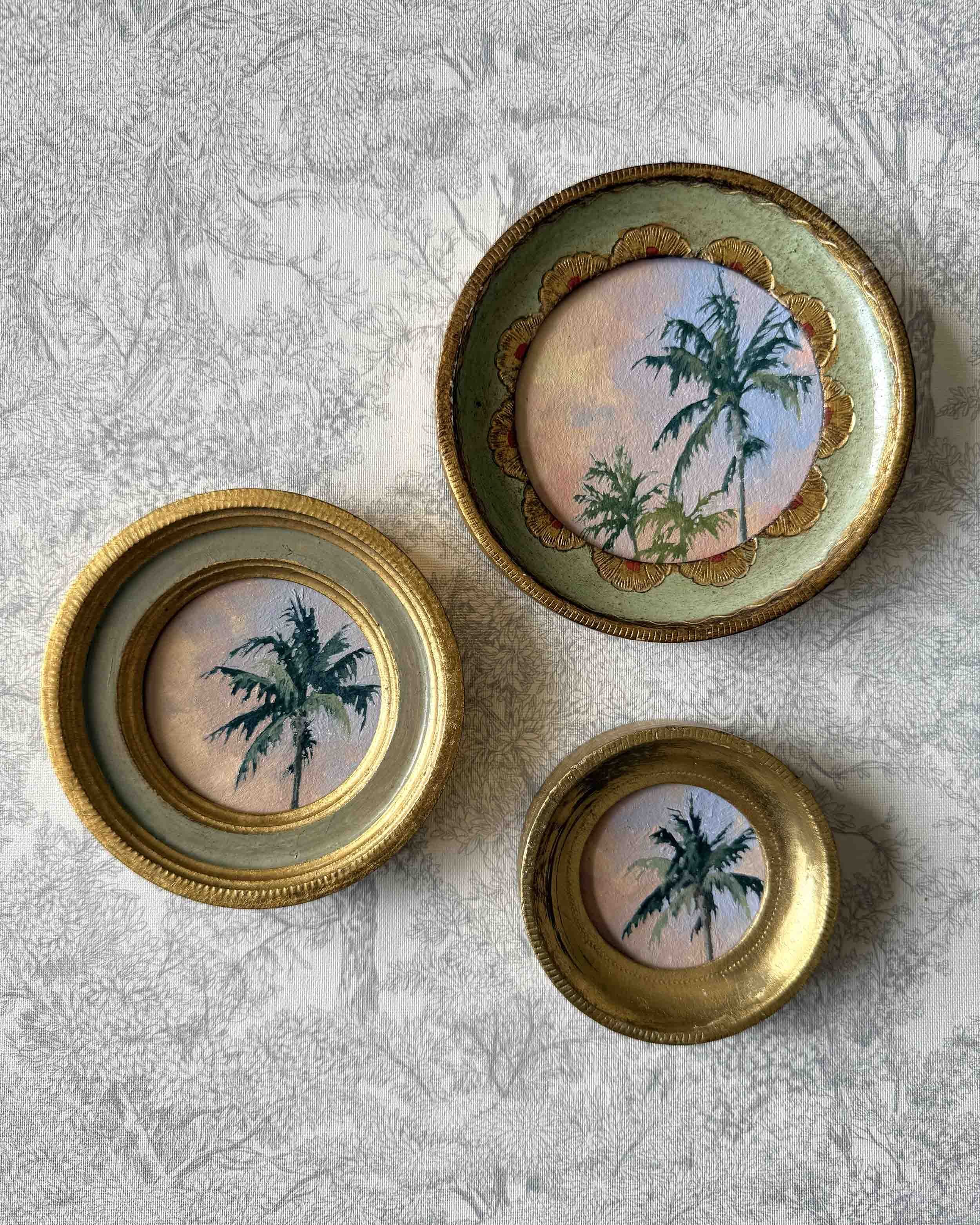 "Sunset Palm" original oil landscape painting in vintage Florentine frame