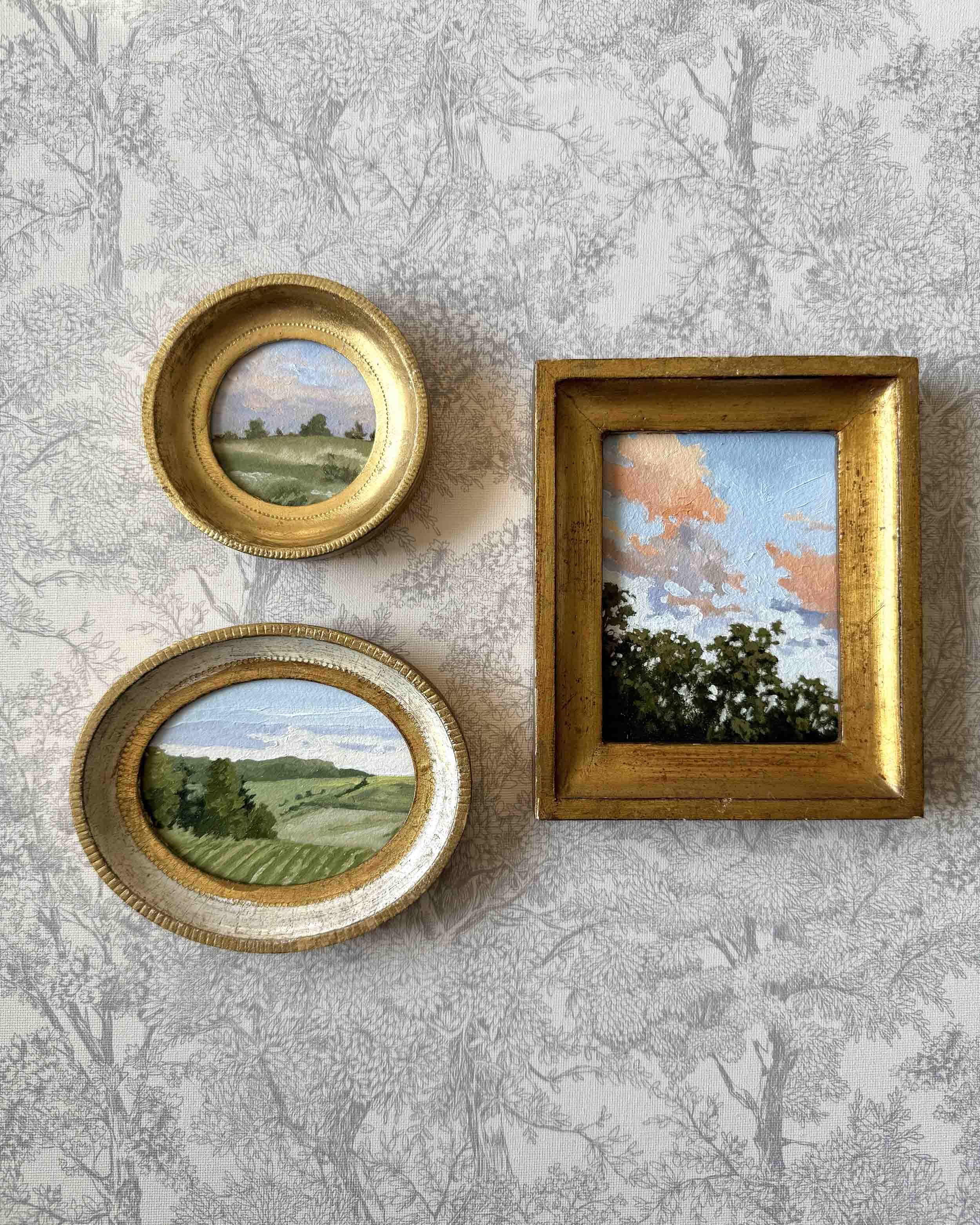 "Rolling Green" original oil landscape painting in vintage Florentine frame