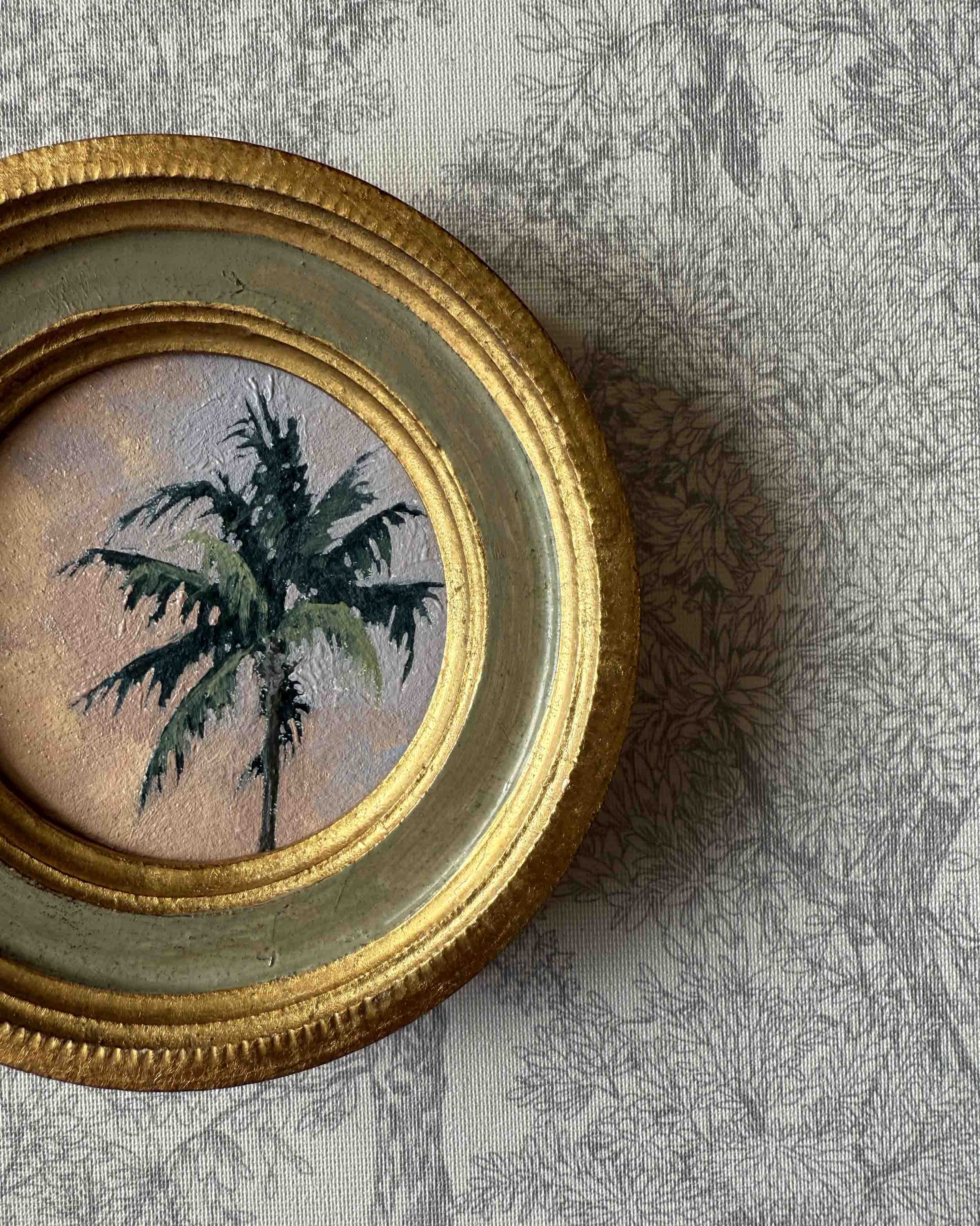 "Sunset Palm" original oil landscape painting in vintage Florentine frame