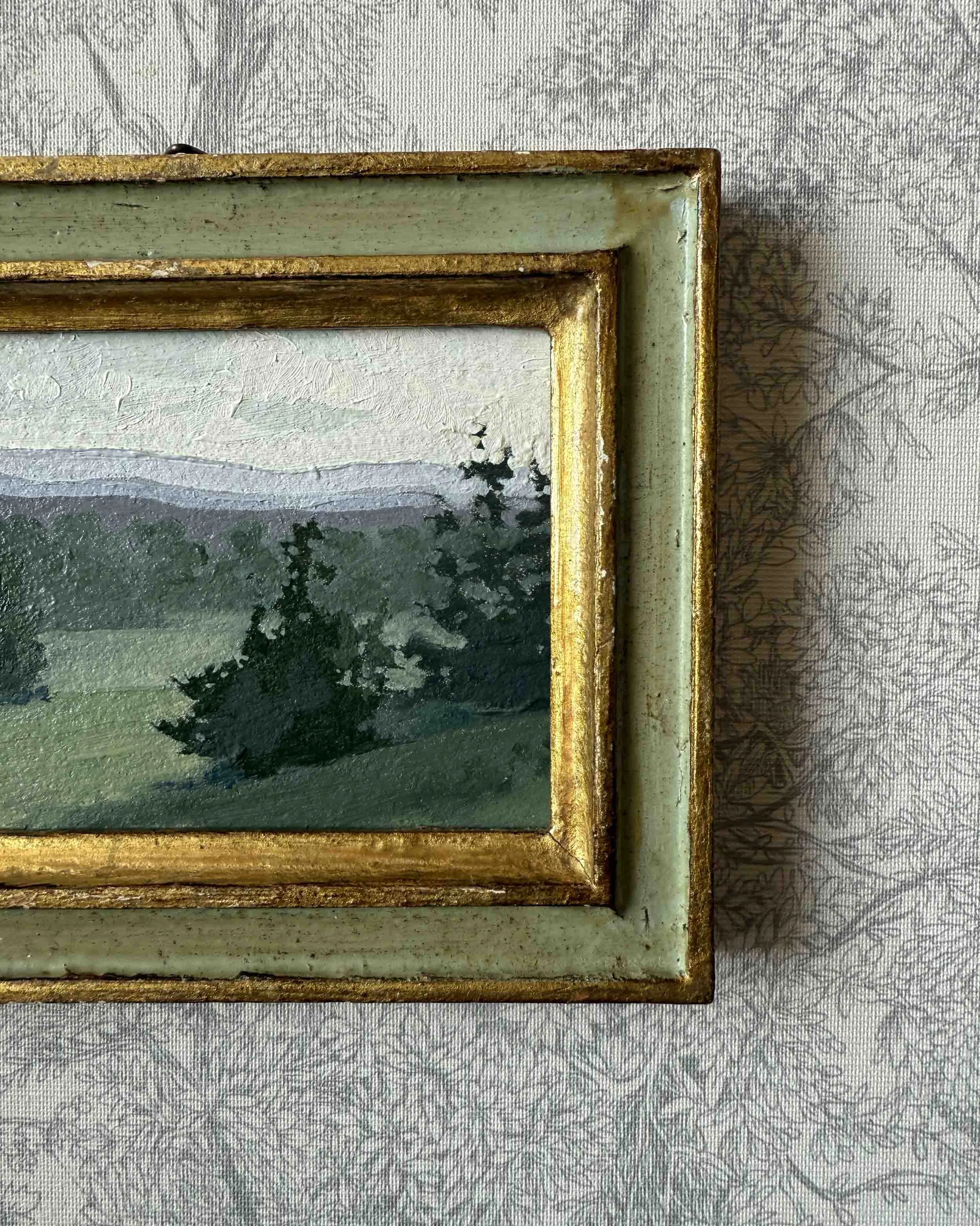 "Fresh Air at Dusk" original oil landscape painting in vintage Florentine frame