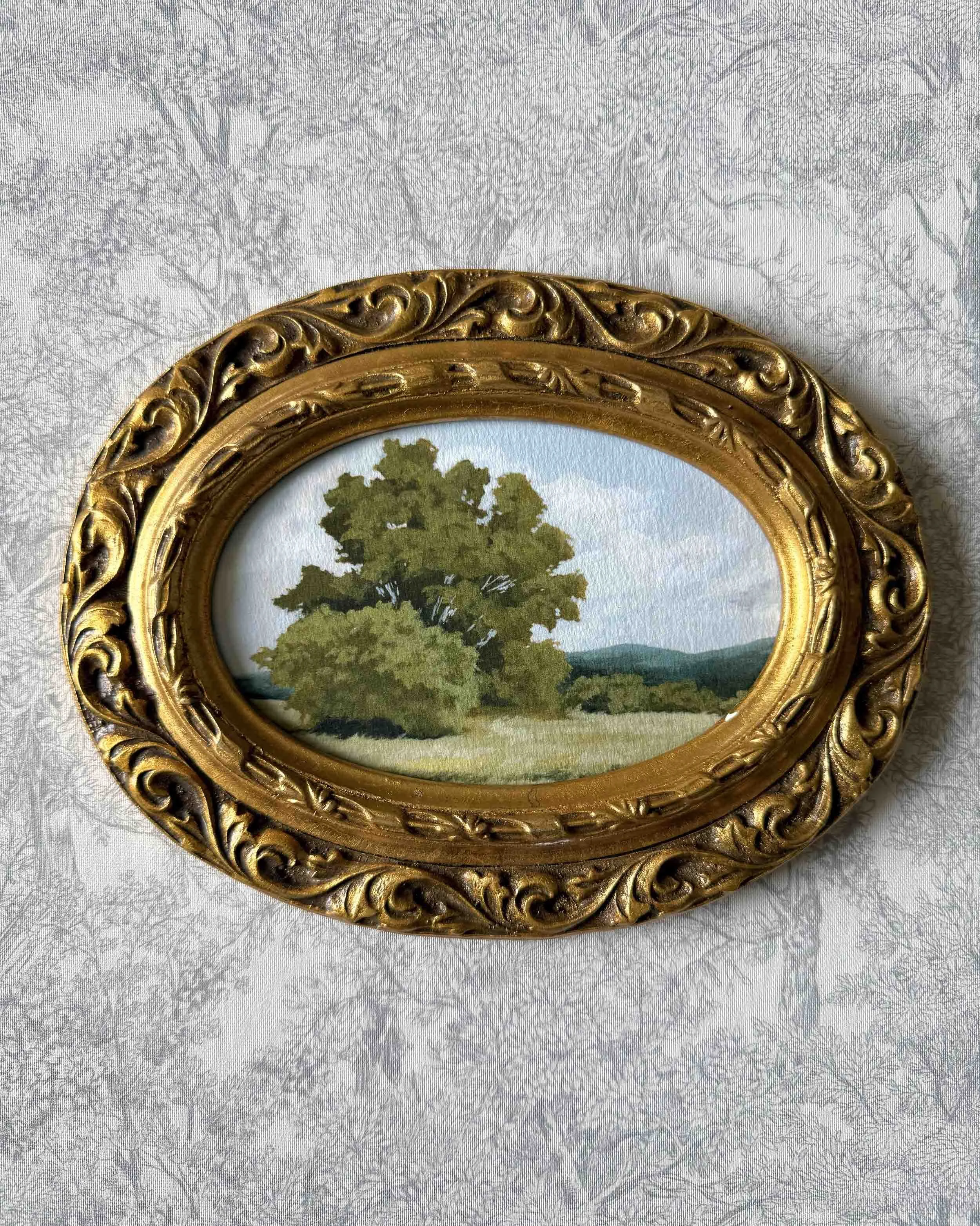 "Smith Park in Summer" giclee landscape print in vintage gold wood frame