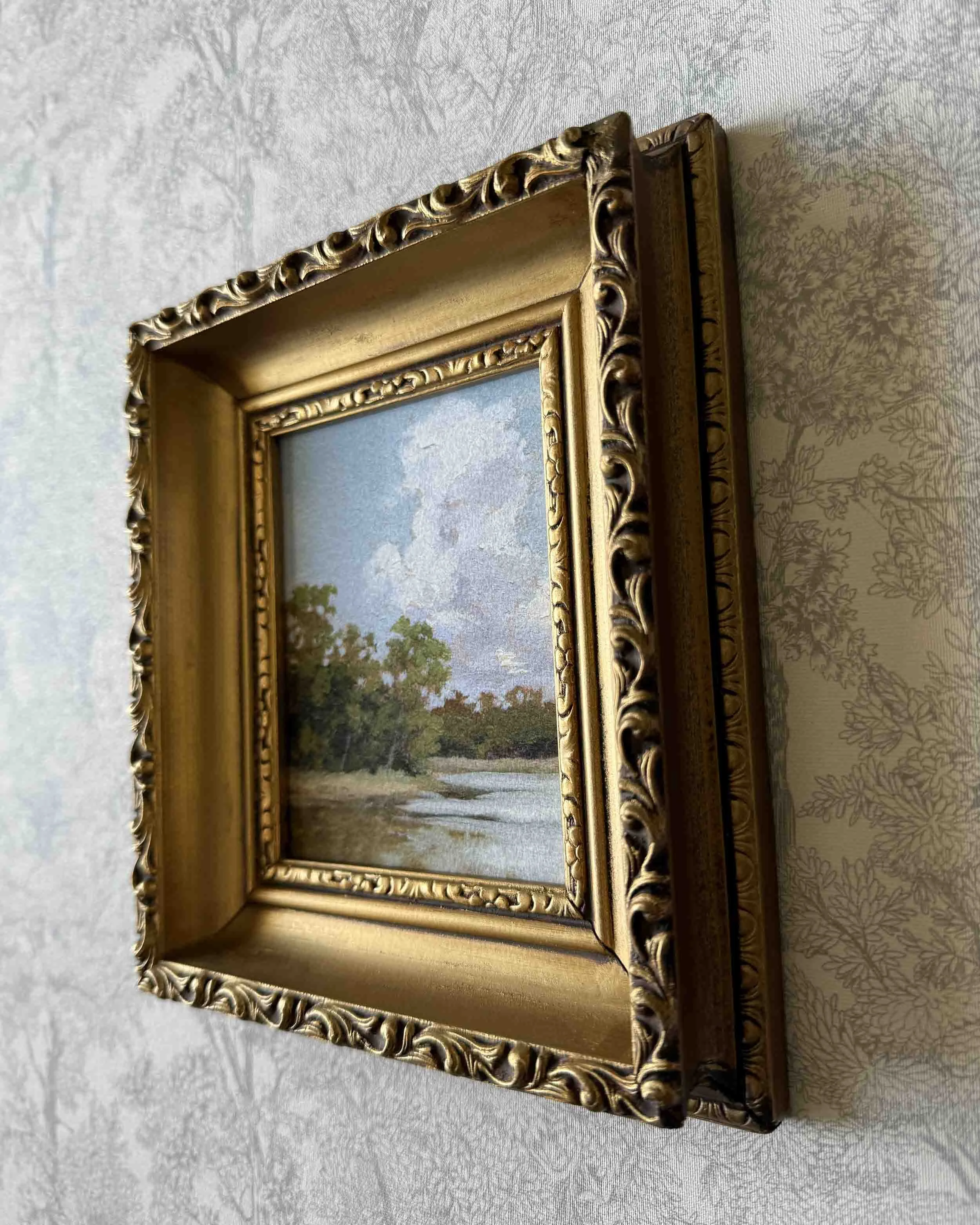 "By the Bay" giclee landscape print in vintage gold wood frame