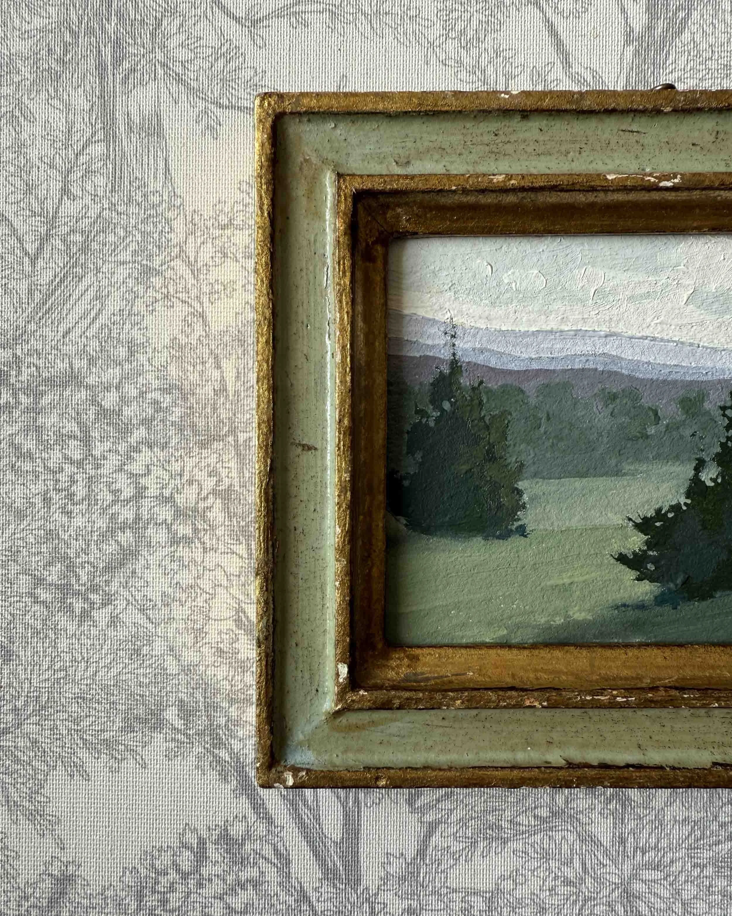"Fresh Air at Dusk" original oil landscape painting in vintage Florentine frame