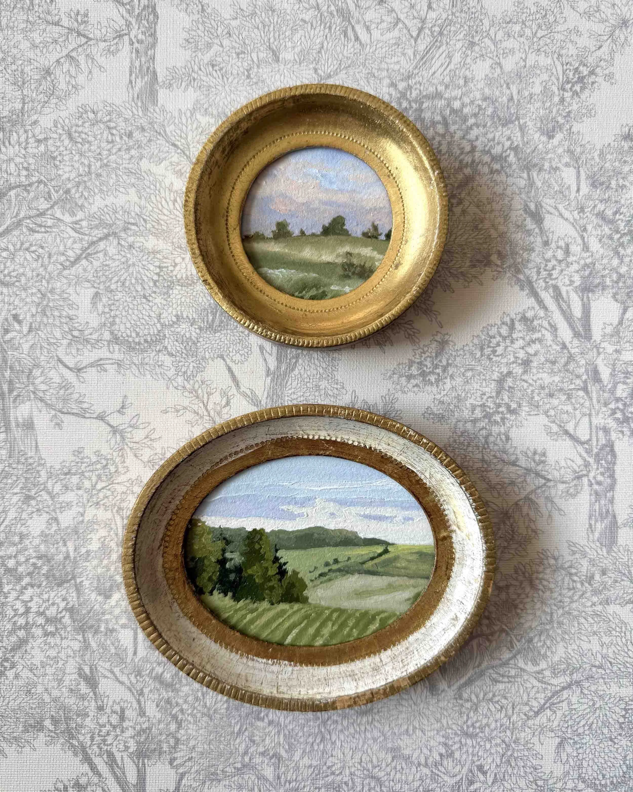 "Rolling Green" original oil landscape painting in vintage Florentine frame