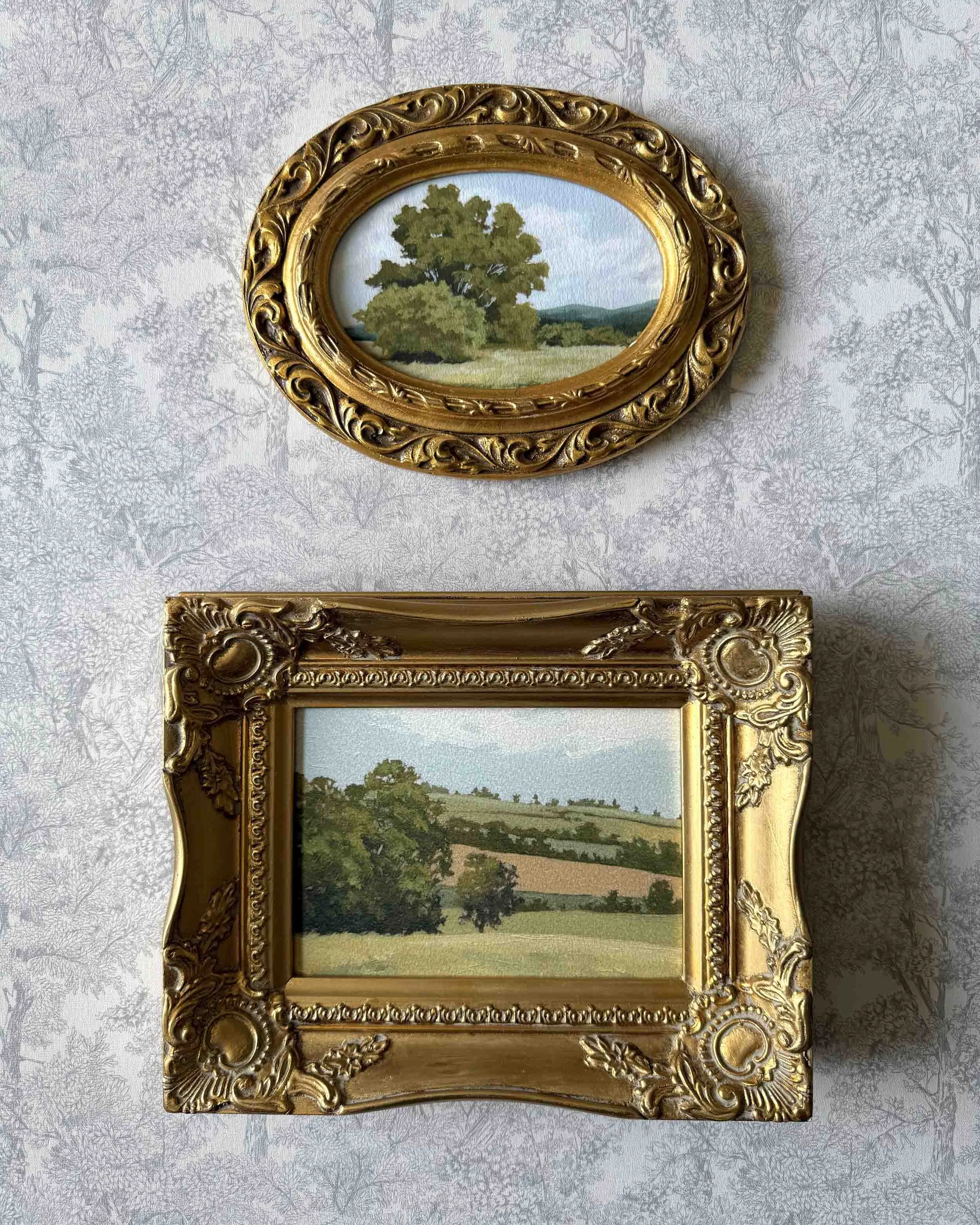 "Perspective" giclee landscape print in vintage gold wood frame