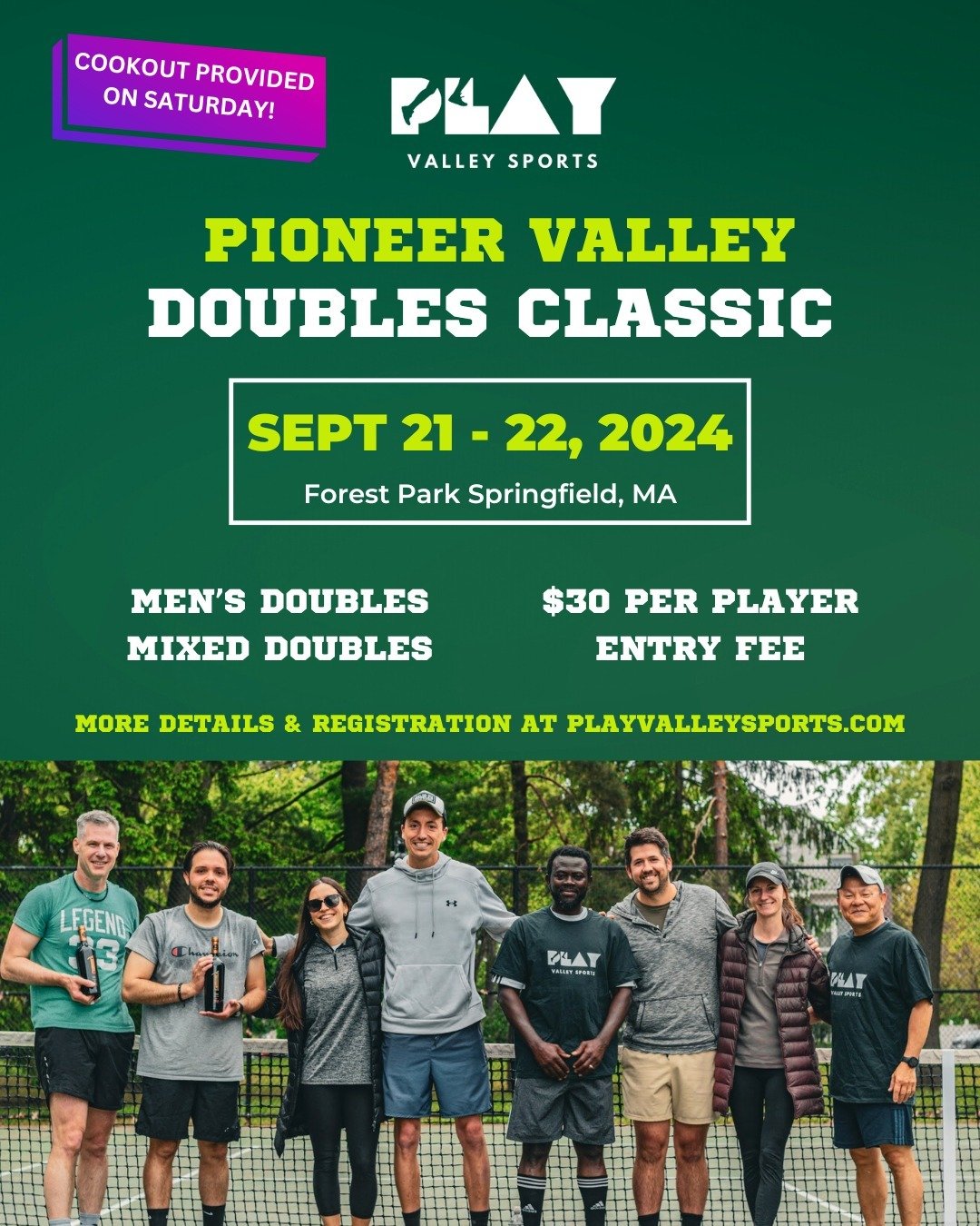 Registration is now open for the fall season Pioneer Valley Doubles Classic tennis tournament! 🎾

Offering match ups for both Men's Doubles AND Mixed Doubles! 

For more information visit playvalleysports.com or email us at playvalleysports@gmail.co