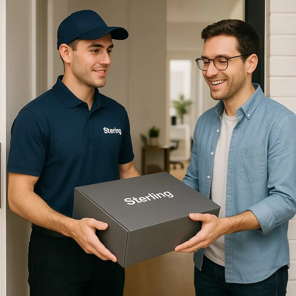 Courier delivering a package to a remote worker