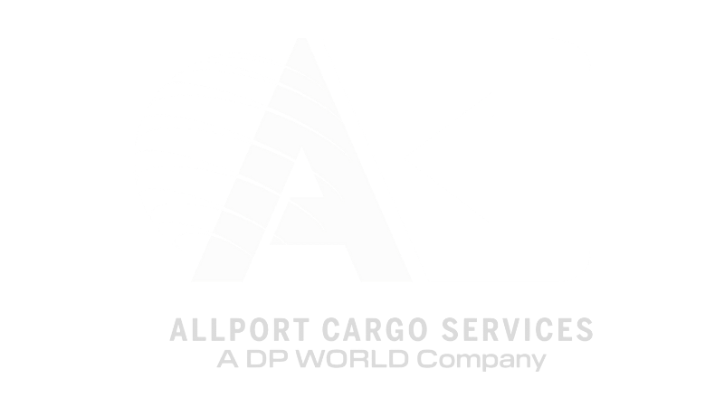Logo for Allport Cargo Services, a DP WORLD company, featuring stylized letters 'A' and 'C' with a container ship design.