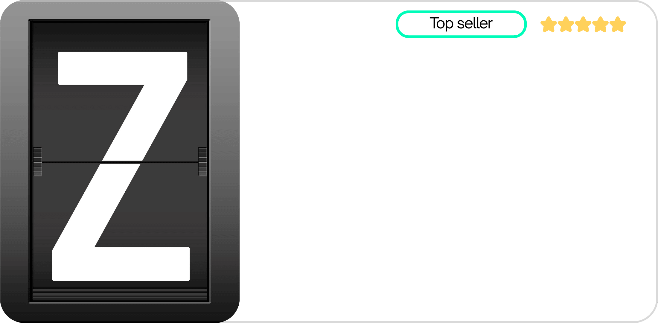 Digital flip scoreboard showing the number 7, labeled as 'Top seller' with five stars rating.