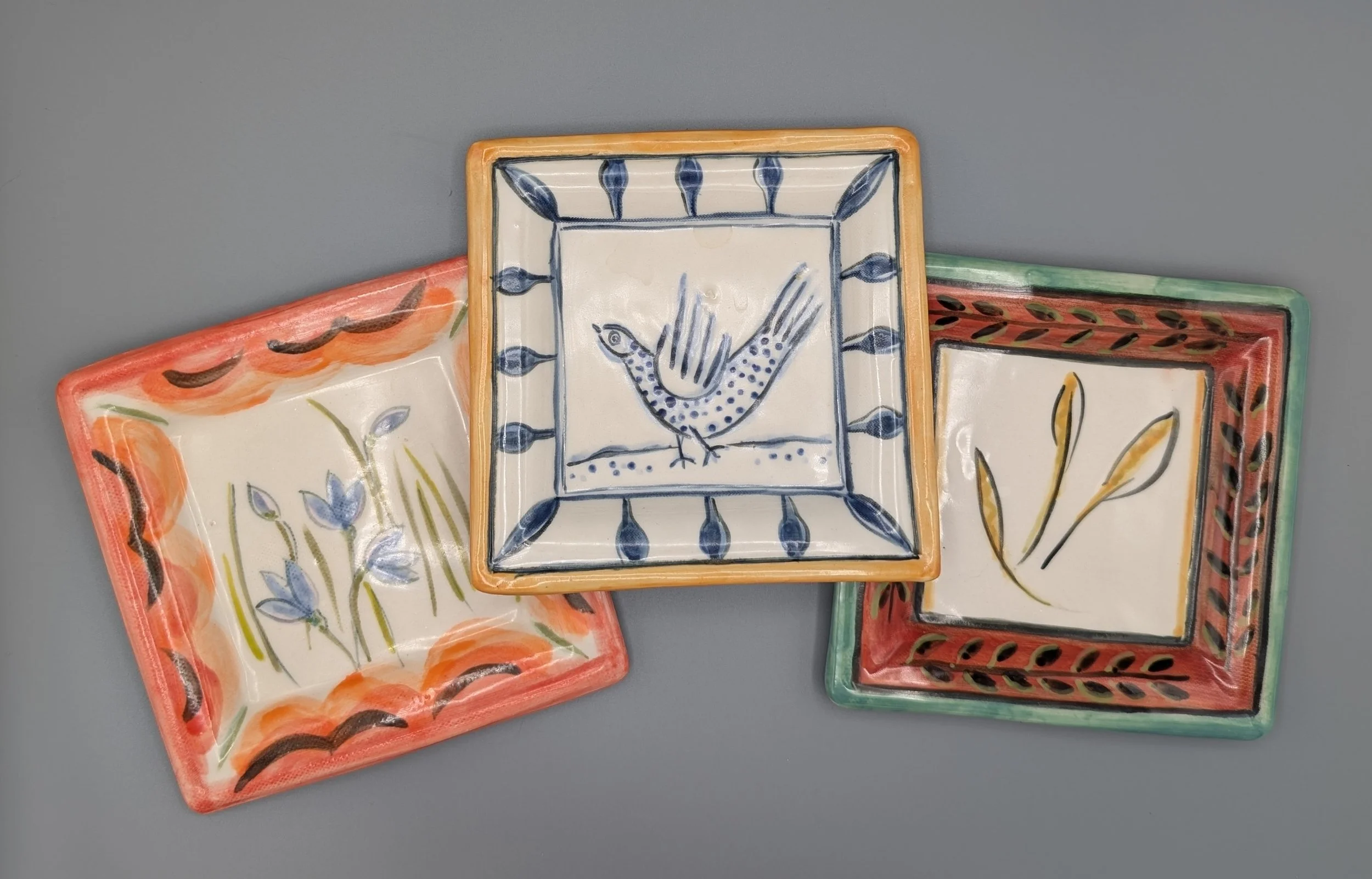 Image of 3 hand-painted tiles