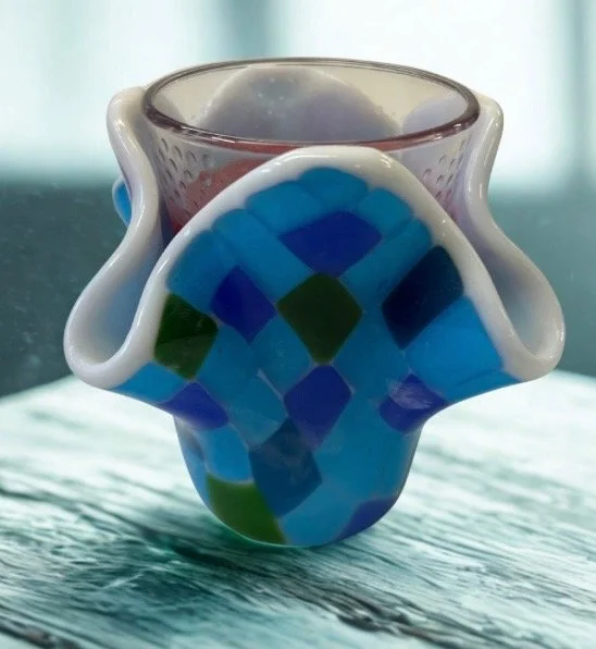 Fused glass votive candle holder