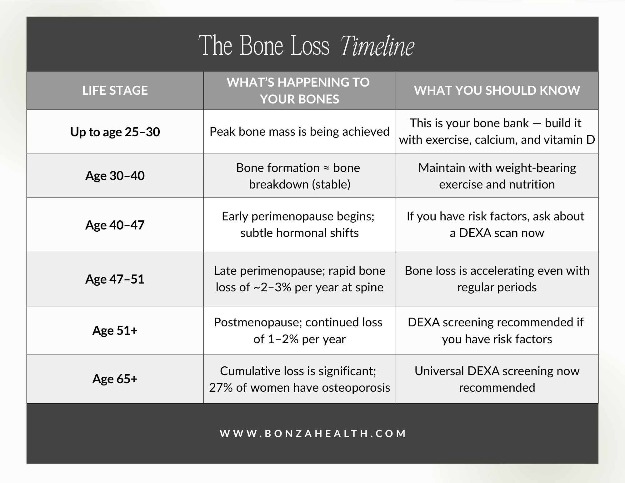 The bone loss timeline