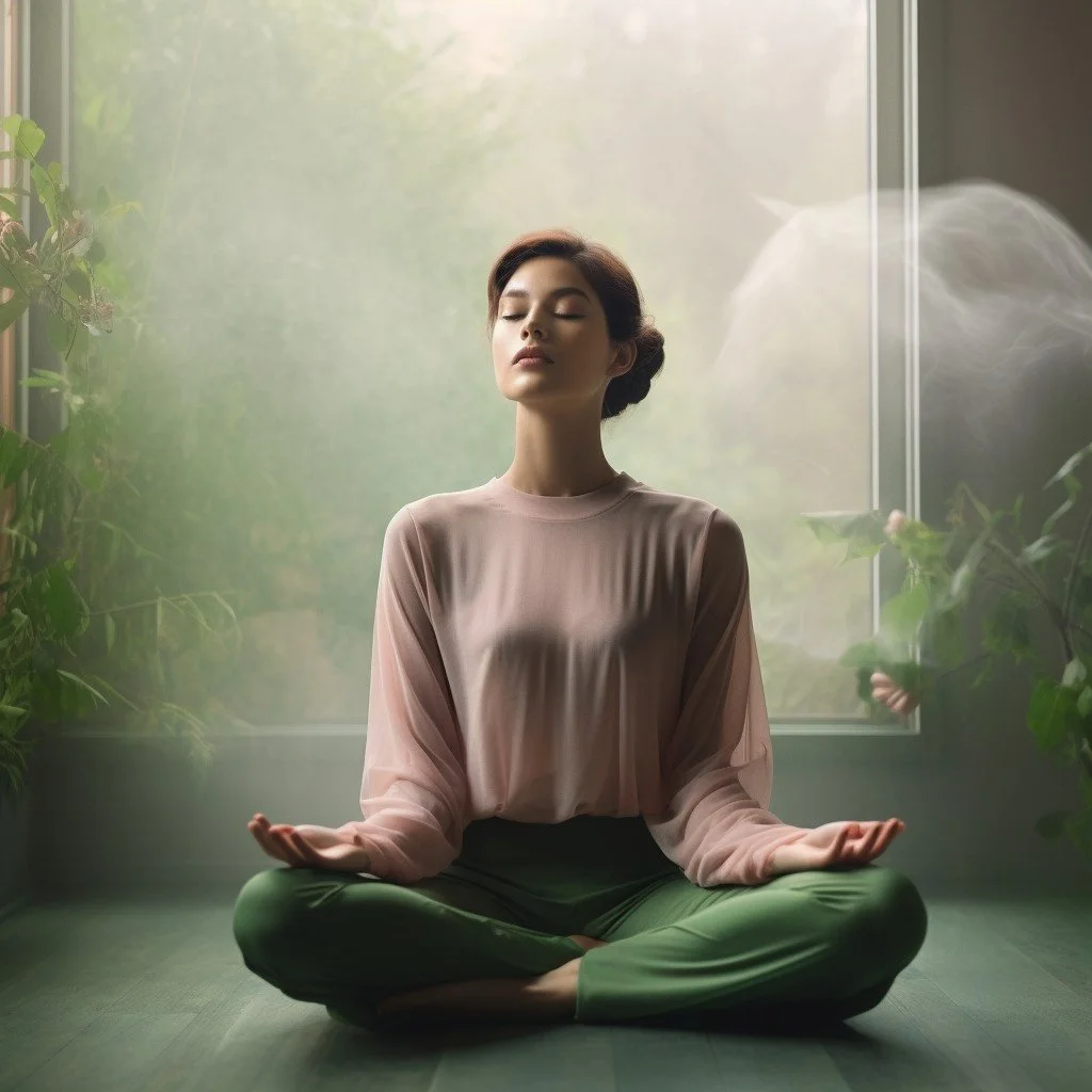 image of a woman practicing deep breath