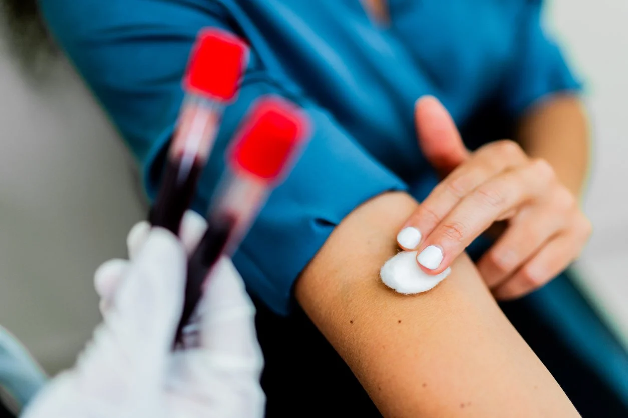 Close-up of female patient's arm after blood test