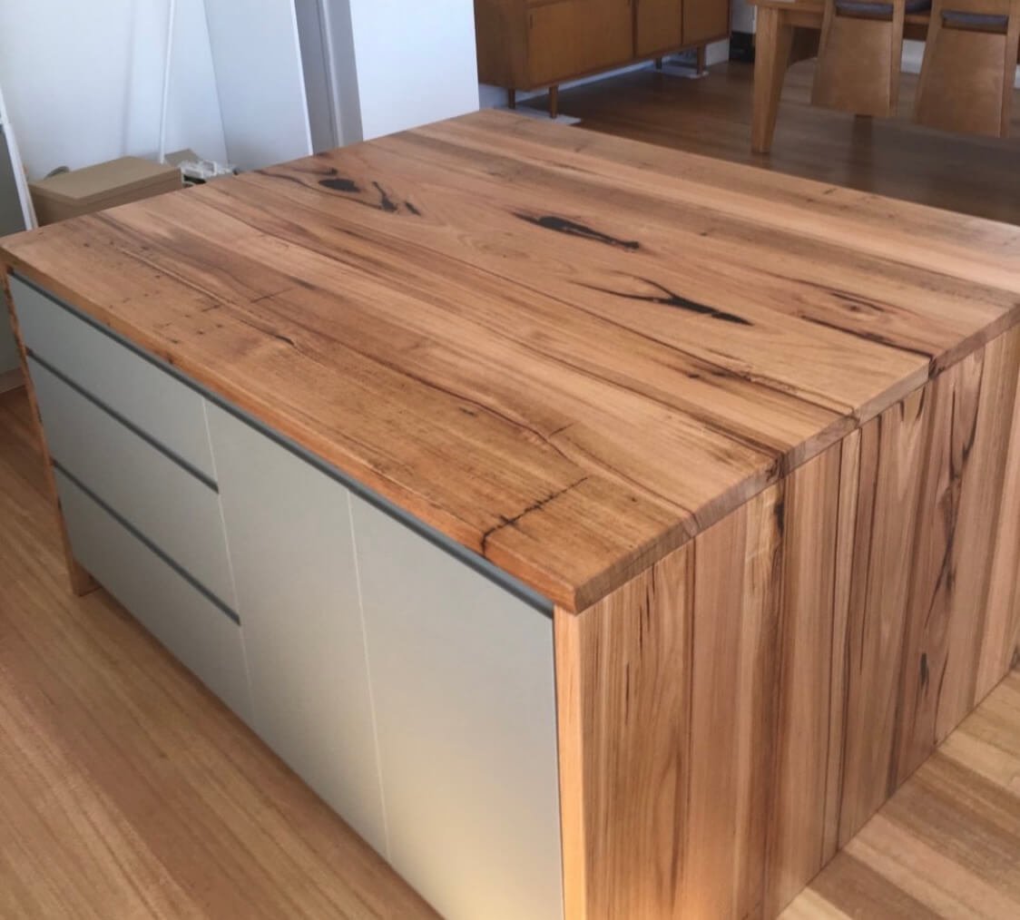 Reclaimed mixed Australian Hardwood kitchen island bench top