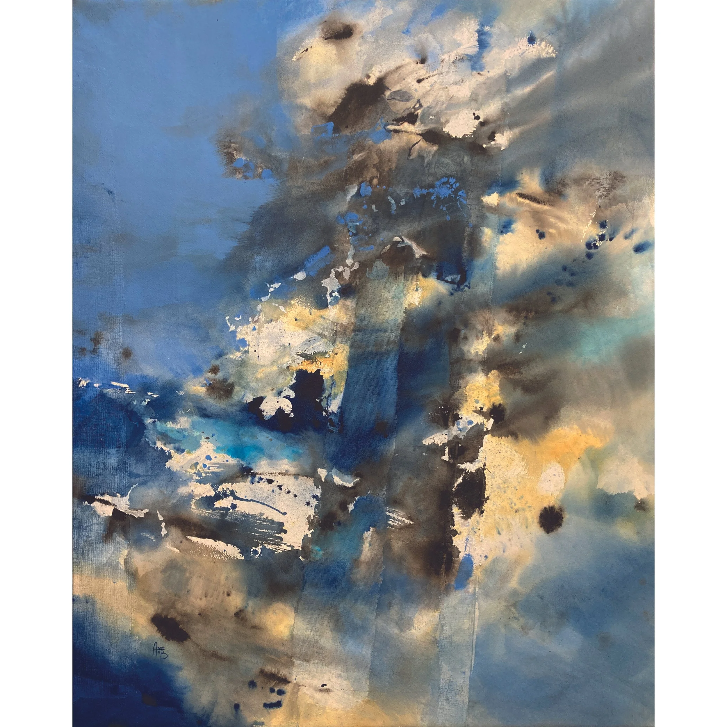 "Prendre de la hauteur", 100x80cm, 2025 ( gesso et aquarelle sur papier monté sur châssis et vernis)