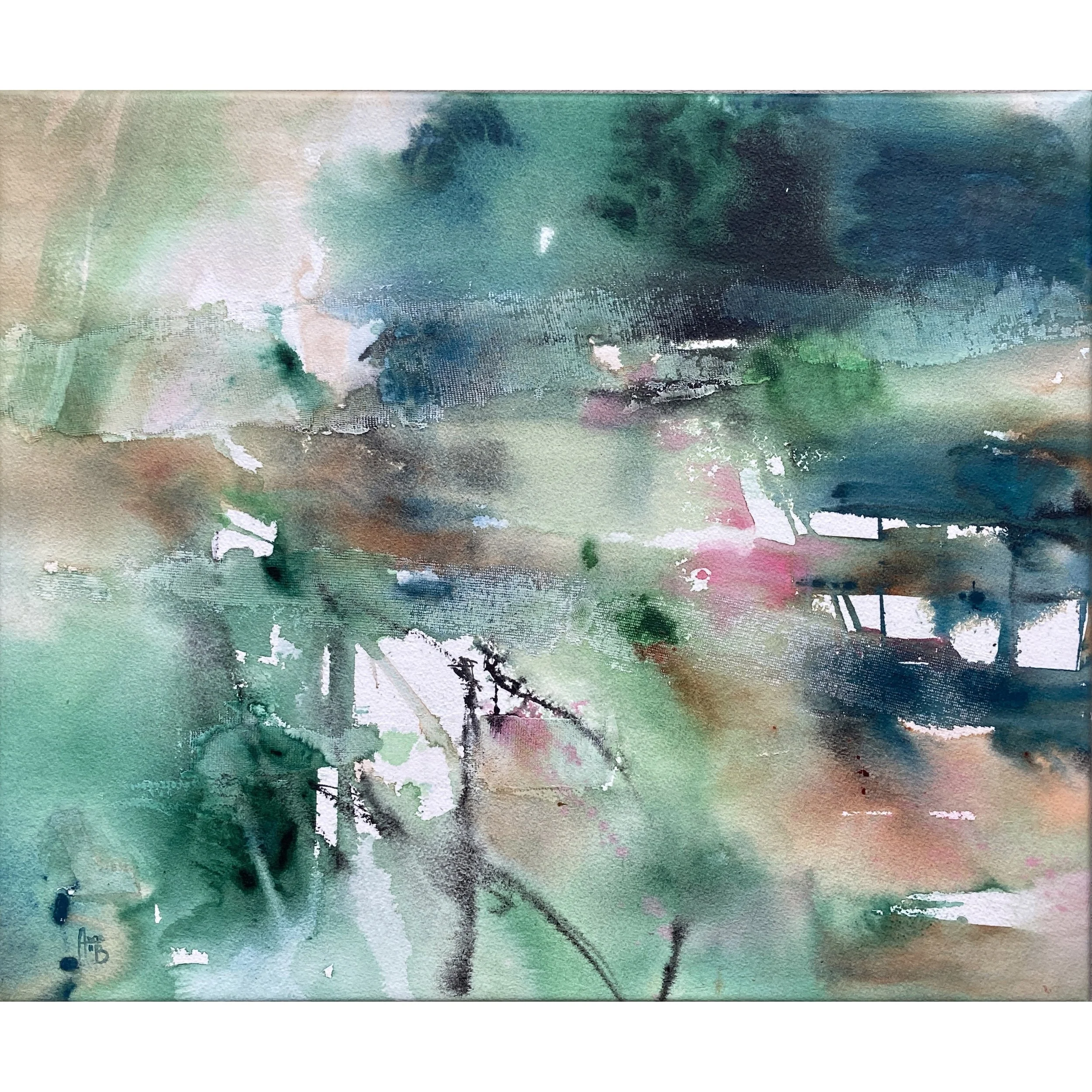 Ondine, 50x60cm, 2024 ( gesso et aquarelle sur papier monté sur châssis et vernis)