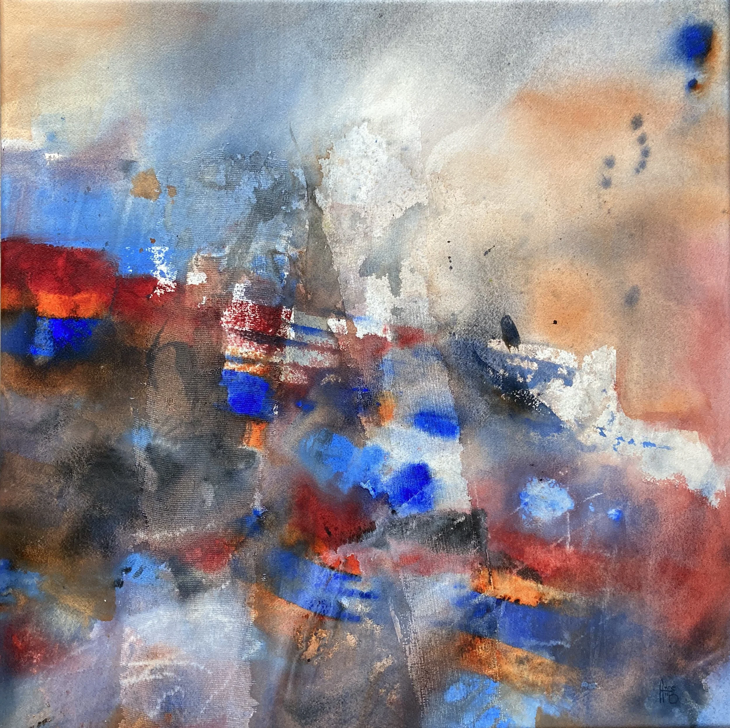 Surplombe, 60x60cm, 2023 ( gesso et aquarelle sur papier monté sur châssis et vernis)