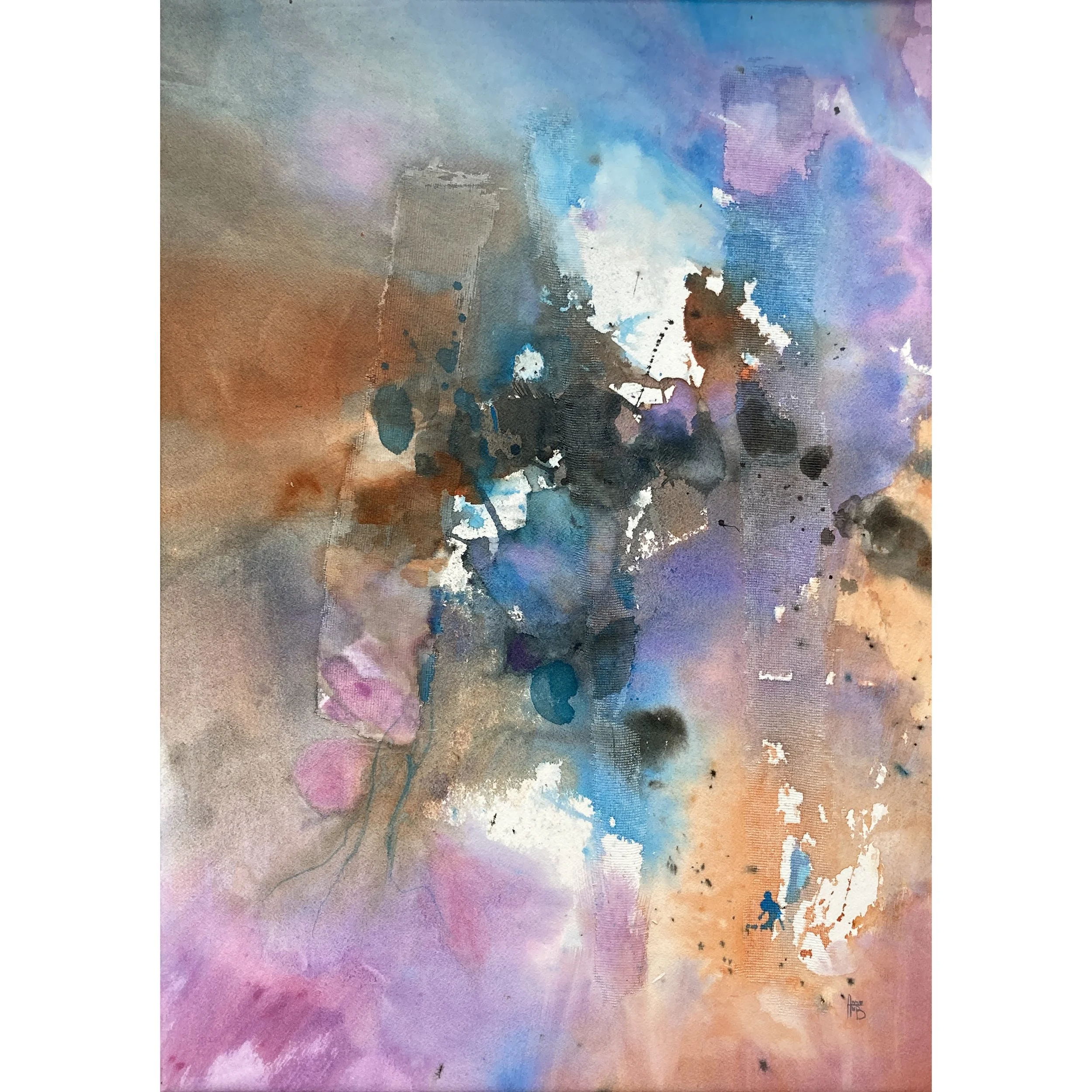 Là-haut, 70x50cm, 2024 ( gesso et aquarelle sur papier monté sur châssis et vernis)