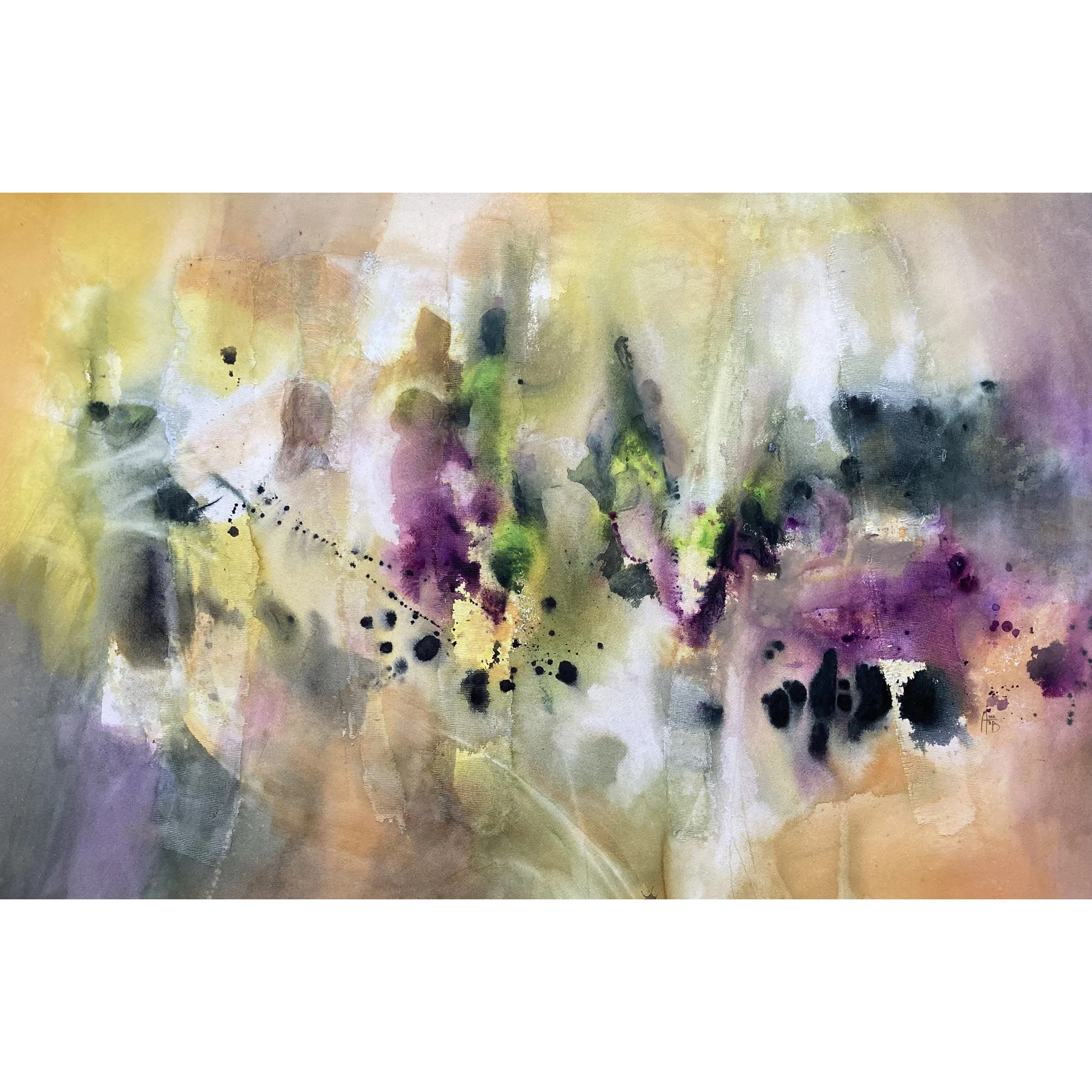 Lutineries, 65x100, 2023 ( gesso, aquarelle, pastel et crayon sur papier monté sur châssis et vernis)