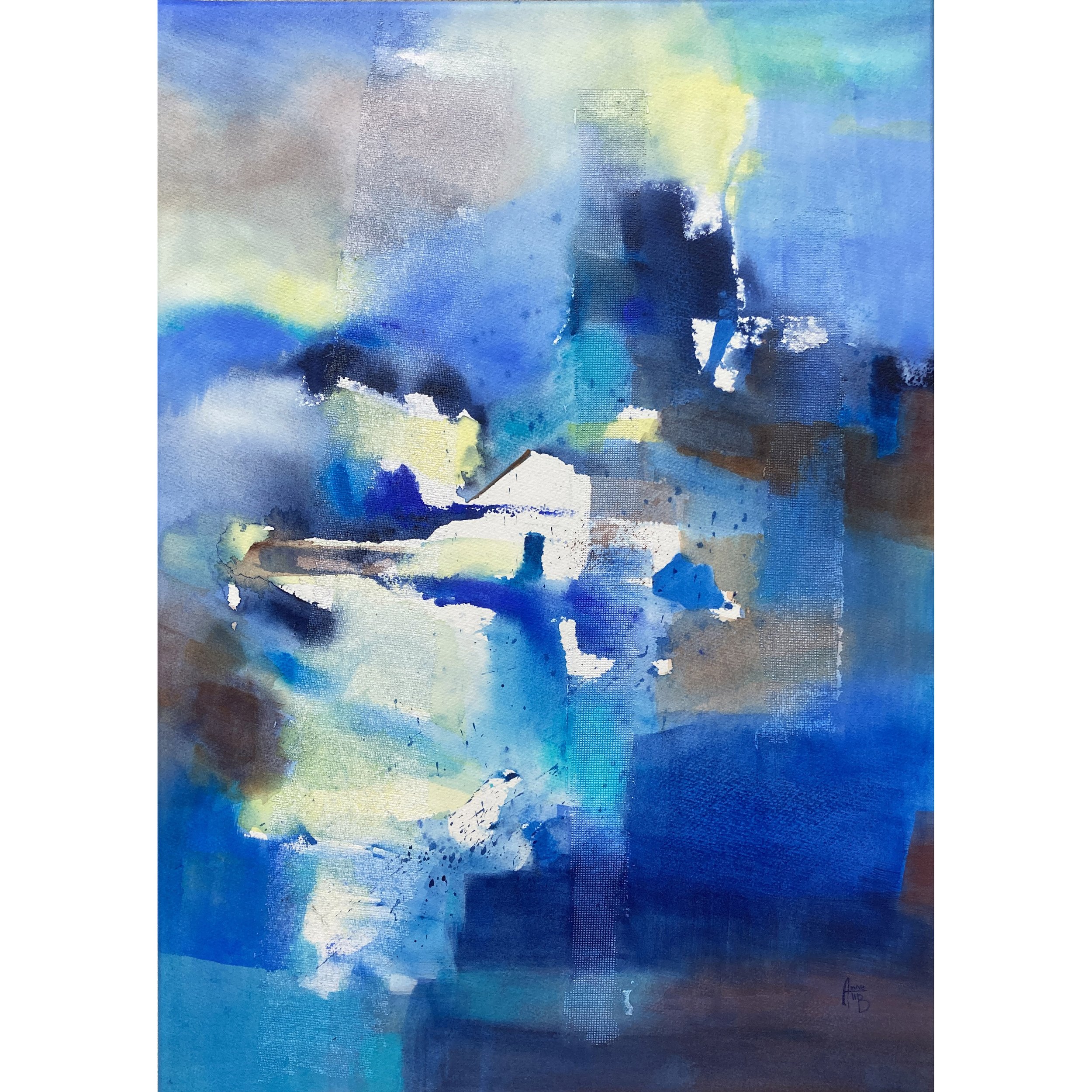 "Croisée des chemins", 70x50cm, 2026 ( gesso et aquarelle sur papier monté sur châssis et vernis)