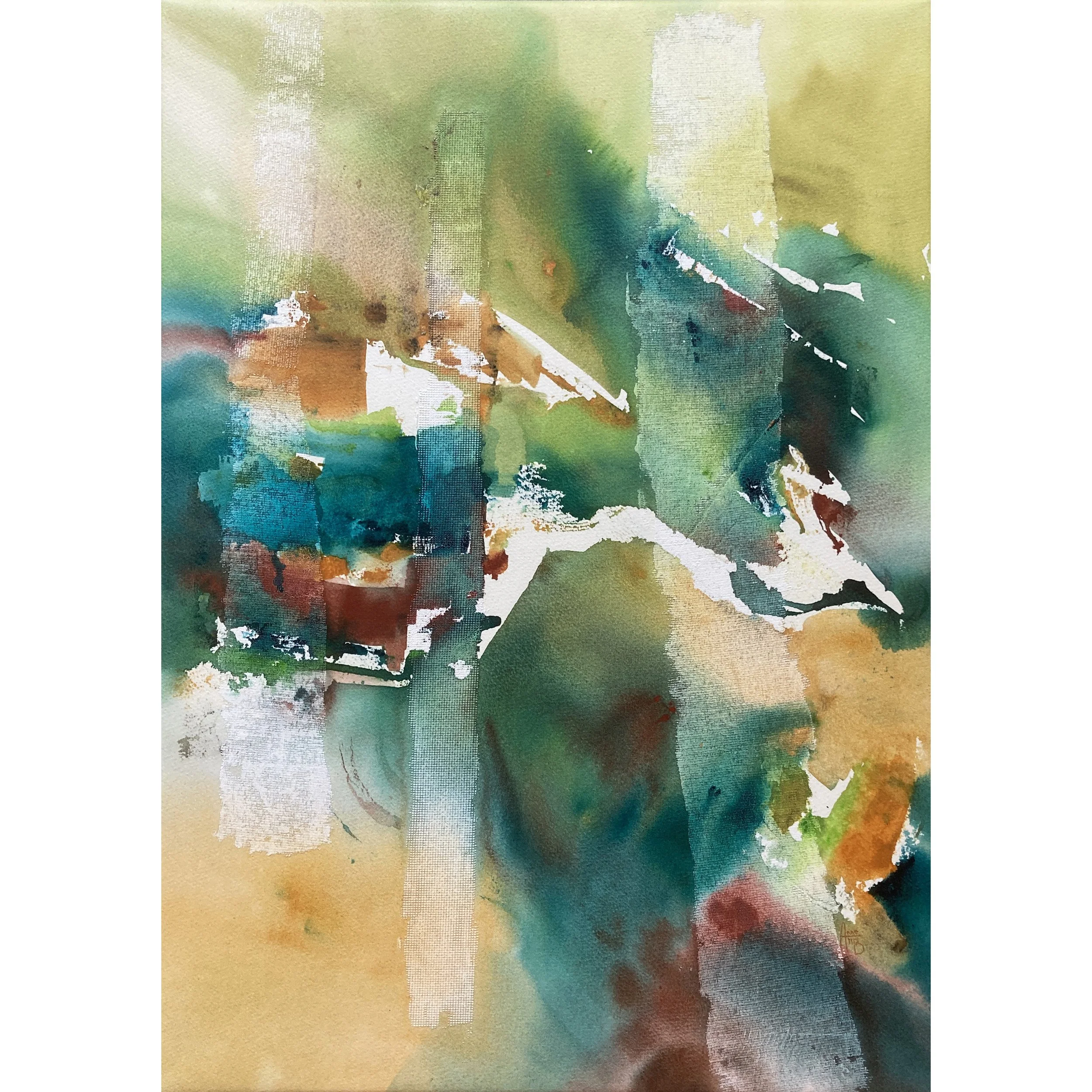 Horses, 70x50cm, 2026 ( gesso et aquarelle sur papier monté sur châssis et vernis)