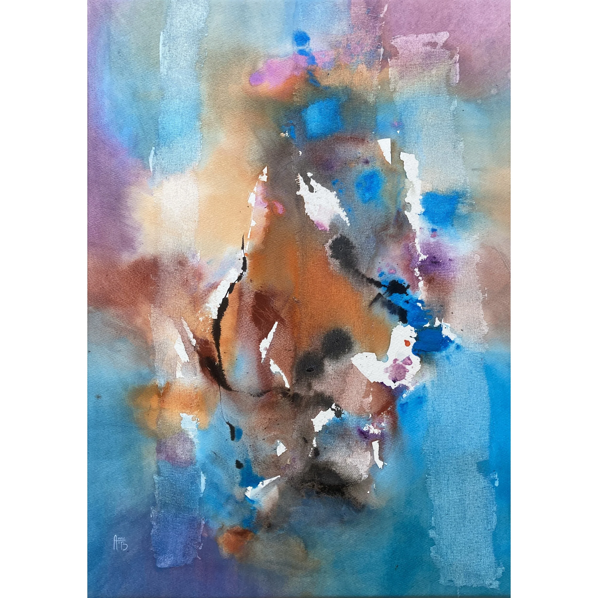 "Baignade", 70x50cm, 2026 ( gesso et aquarelle sur papier monté sur châssis et vernis)