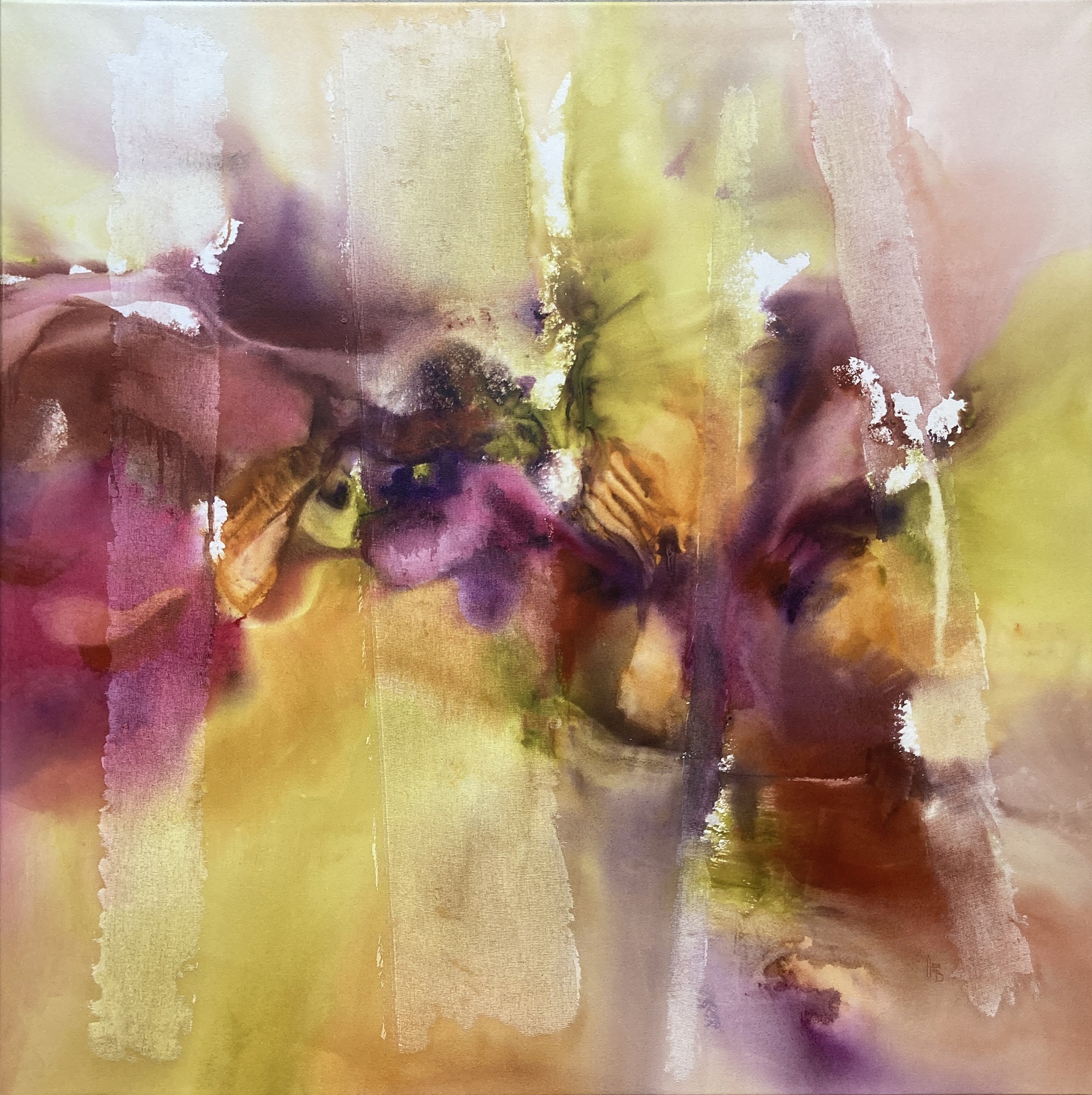 Battements d'ailes, 100x100cm, 2026 ( gesso et aquarelle sur papier monté sur châssis et vernis)