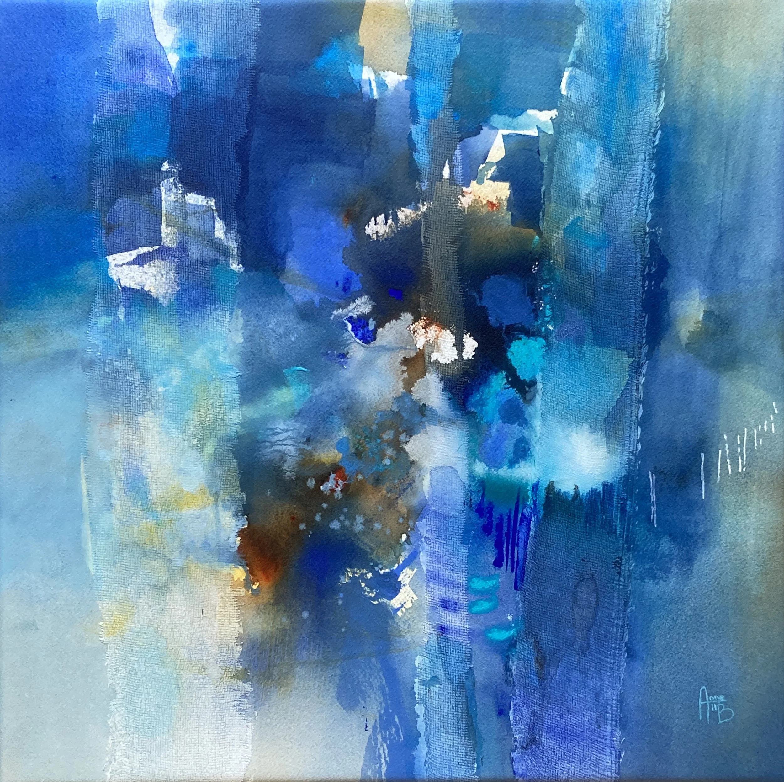 Apercevoir, 50x50cm, 2026 
( gesso, aquarelle, pastels et poscas
sur papier monté sur châssis et vernis)
