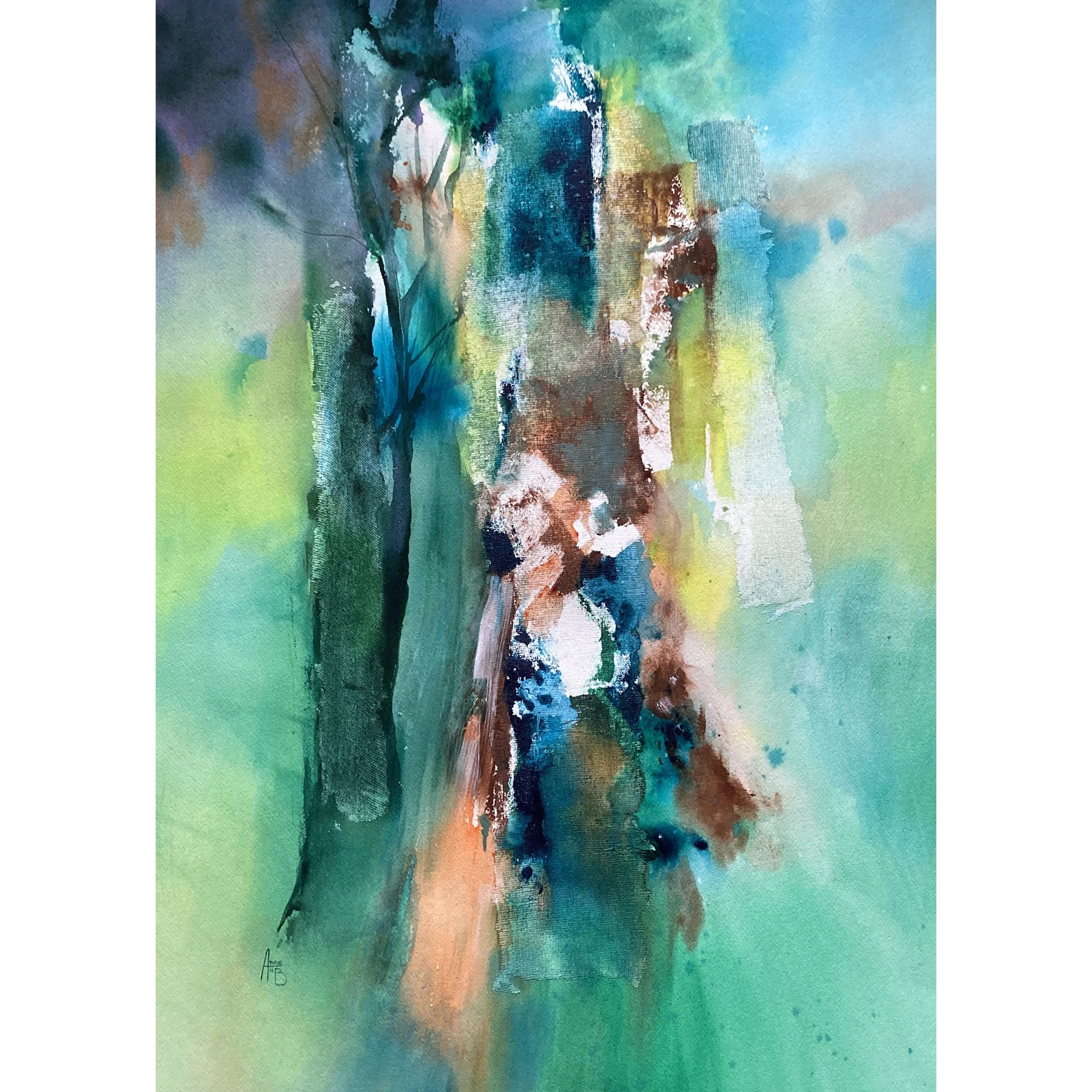 Au pied de mon arbre, 70x50cm, 2025 ( gesso et aquarelle sur papier monté sur châssis et vernis)