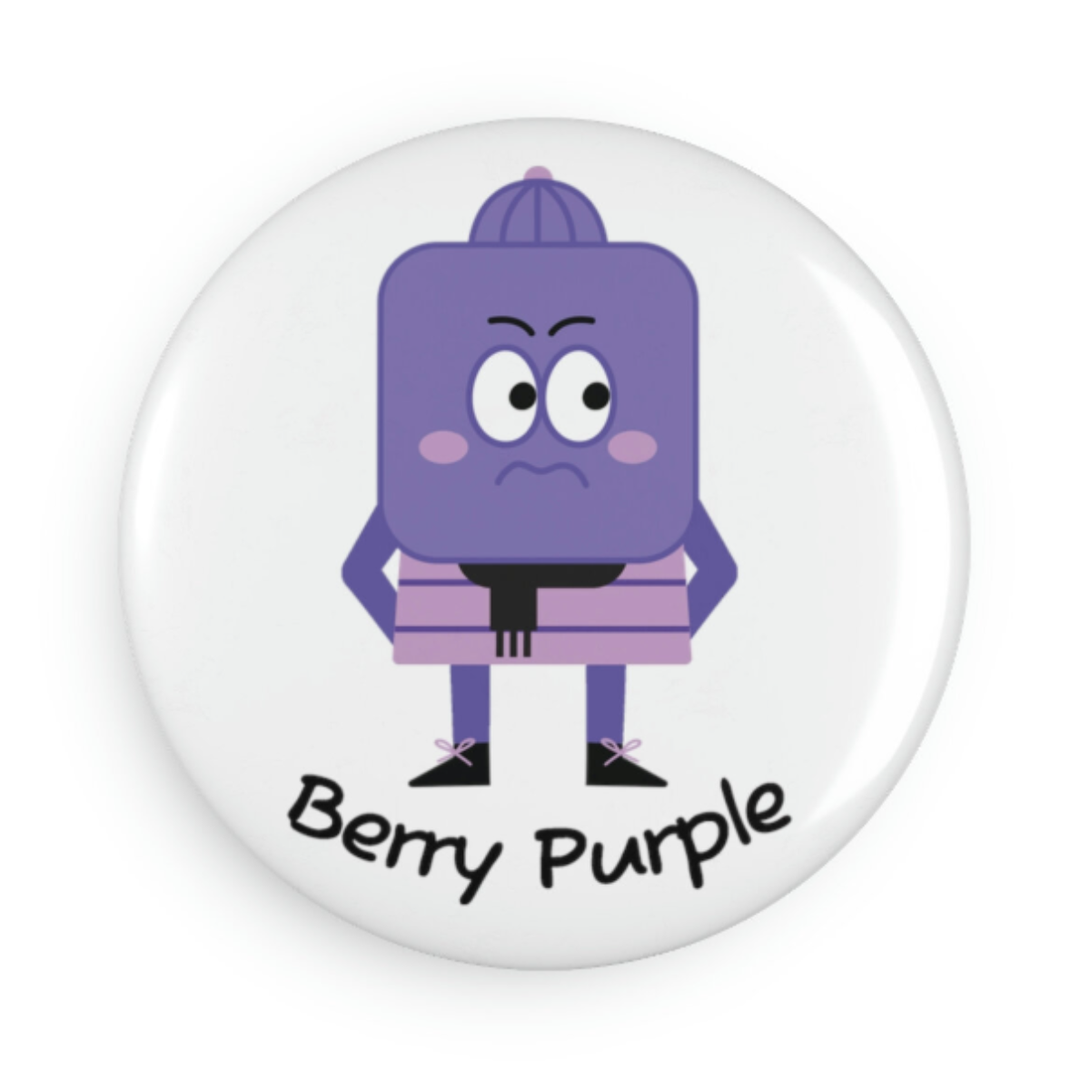 Berry Purple, round button magnet, fridge magnet, metal shell, magnetic backing, vibrant, scratch-resistant, water-resistant, laminate coating, playful, Magicooz