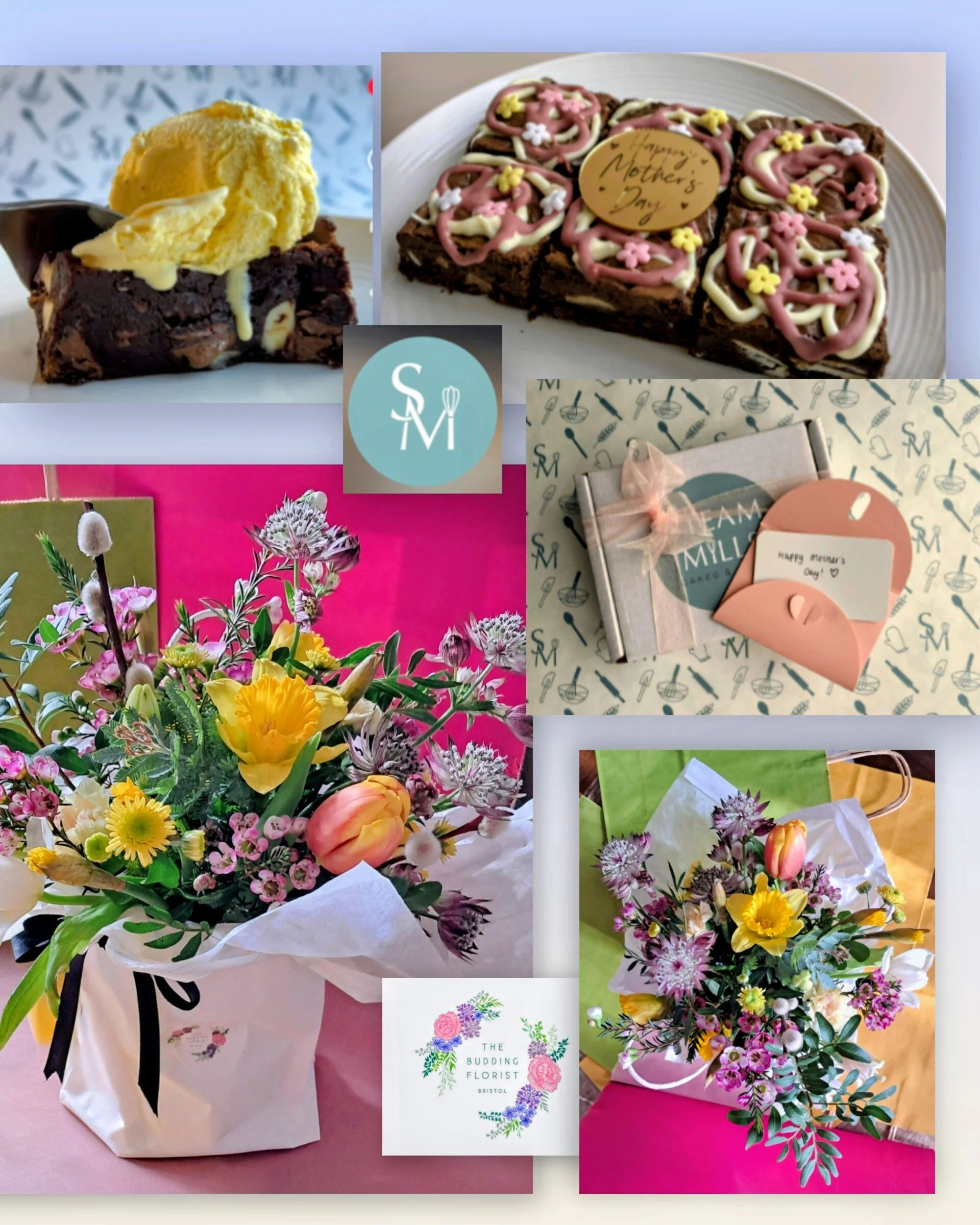 Mother's Day Selection - Spring Posy in Bag & Steam Mills Cakes & Bakes Triple Chocolate Brownies.