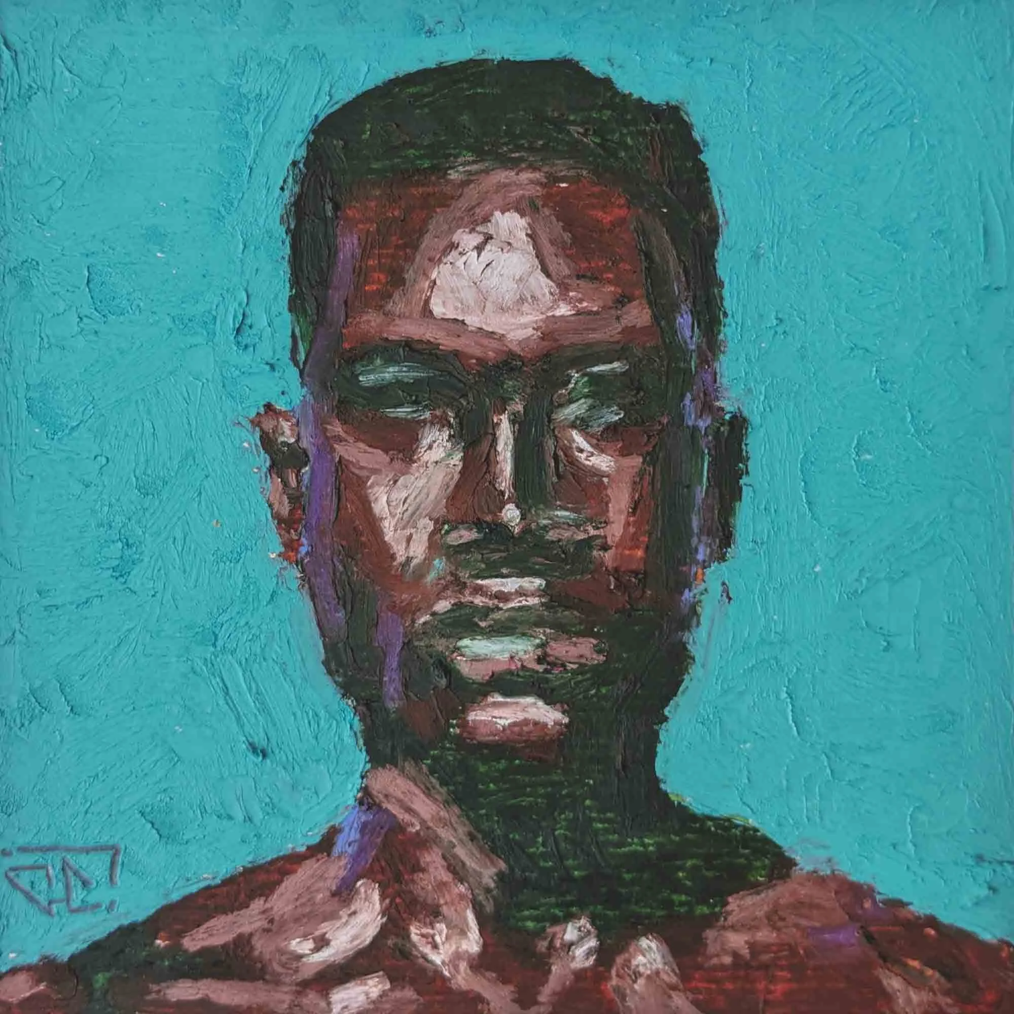 "Tout le monde aimait la messe du curé Pierre-Marie" pastels à l'huile sur papier 10x10 cm - 3,9x3,9 in, 2024