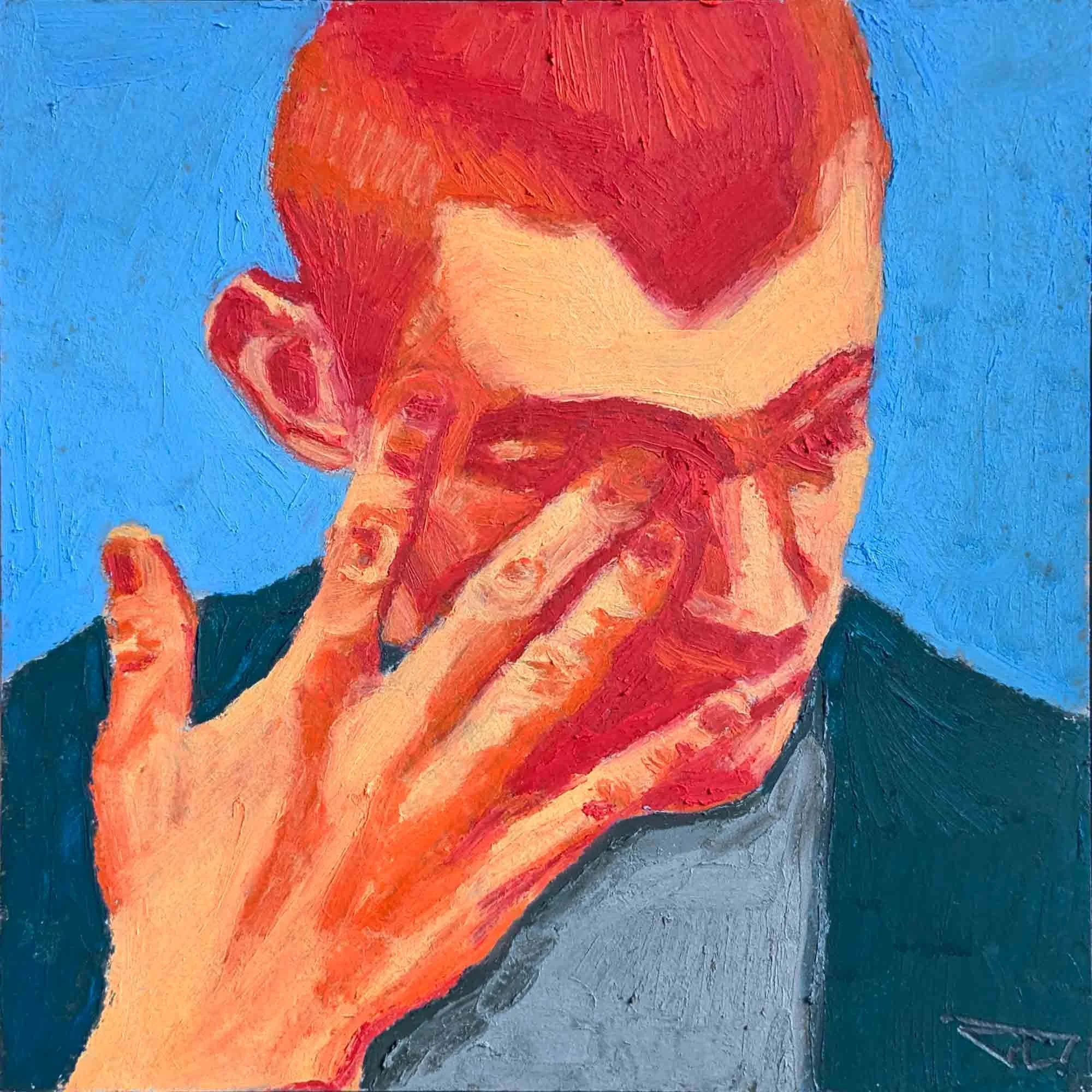 "J'en reviens pas" pastels à l'huile sur carton-bois 20x20cm - 7,9x7,9 in, 2024