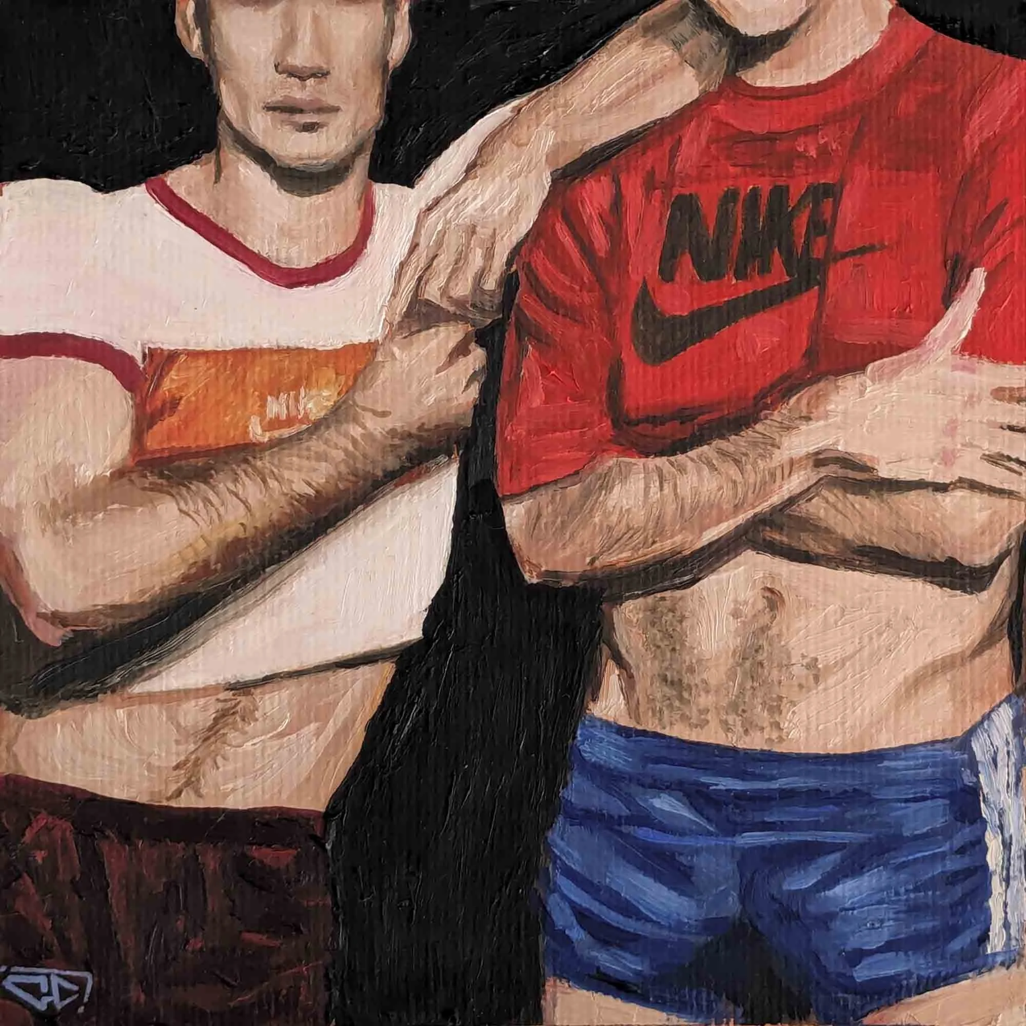 "Ouais on est meilleurs amis", huile sur papier 13x13 cm - 5,1x5,1 in, 2024