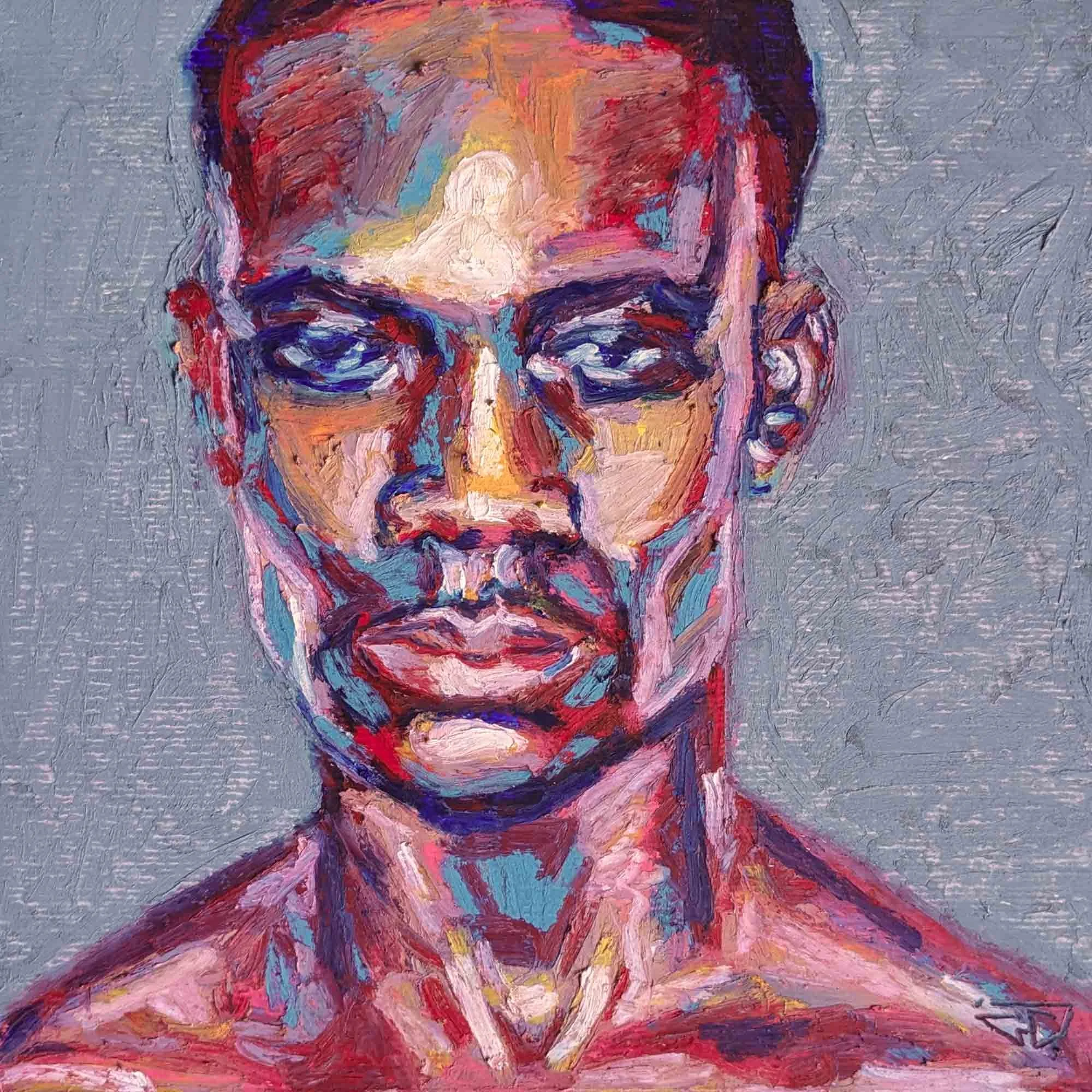"Richie a une mère formidable" 1 pastels à l'huile sur papier 9x19cm - 7,5x7,5 in, 2024